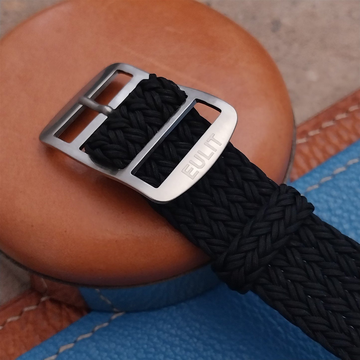 18mm Eulit Atlantic Black Braided Perlon Single Pass Field Watch Strap