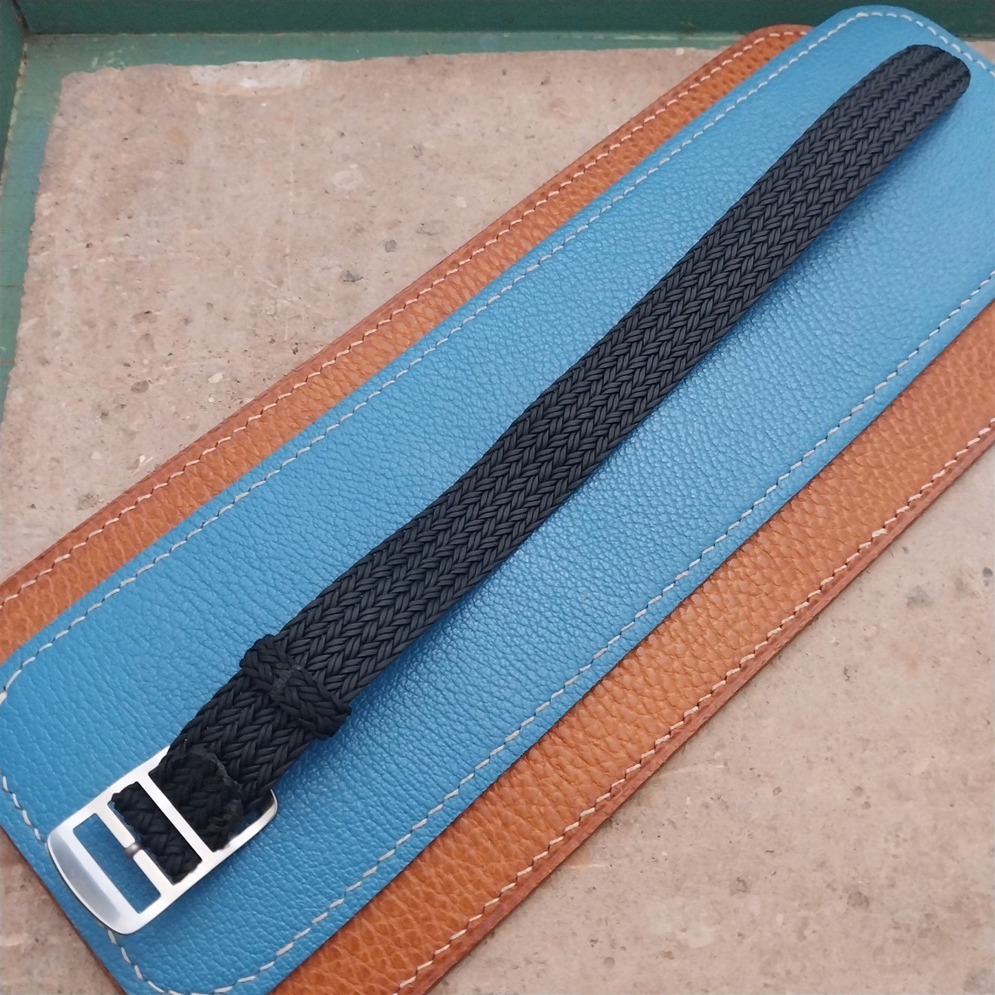18mm Eulit Atlantic Black Braided Perlon Single Pass Field Watch Strap