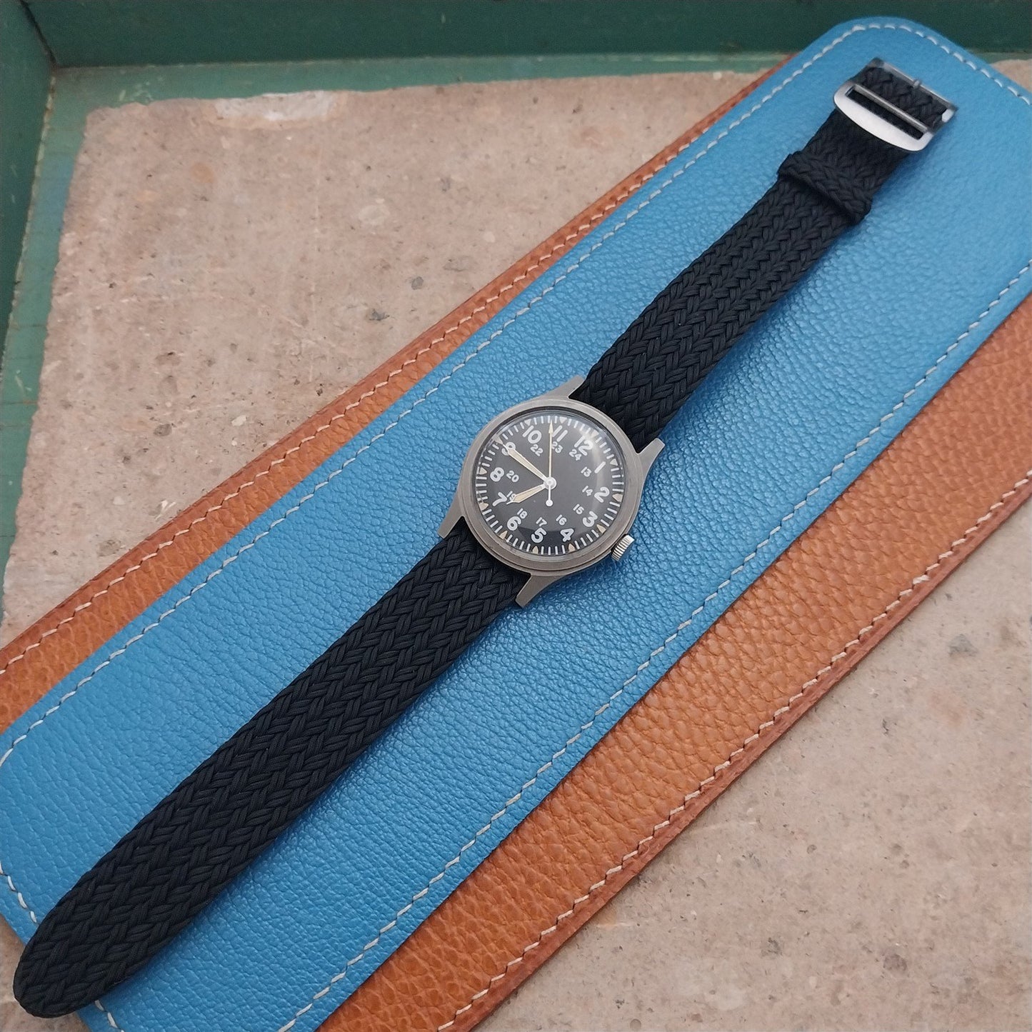 18mm Eulit Atlantic Black Braided Perlon Single Pass Field Watch Strap
