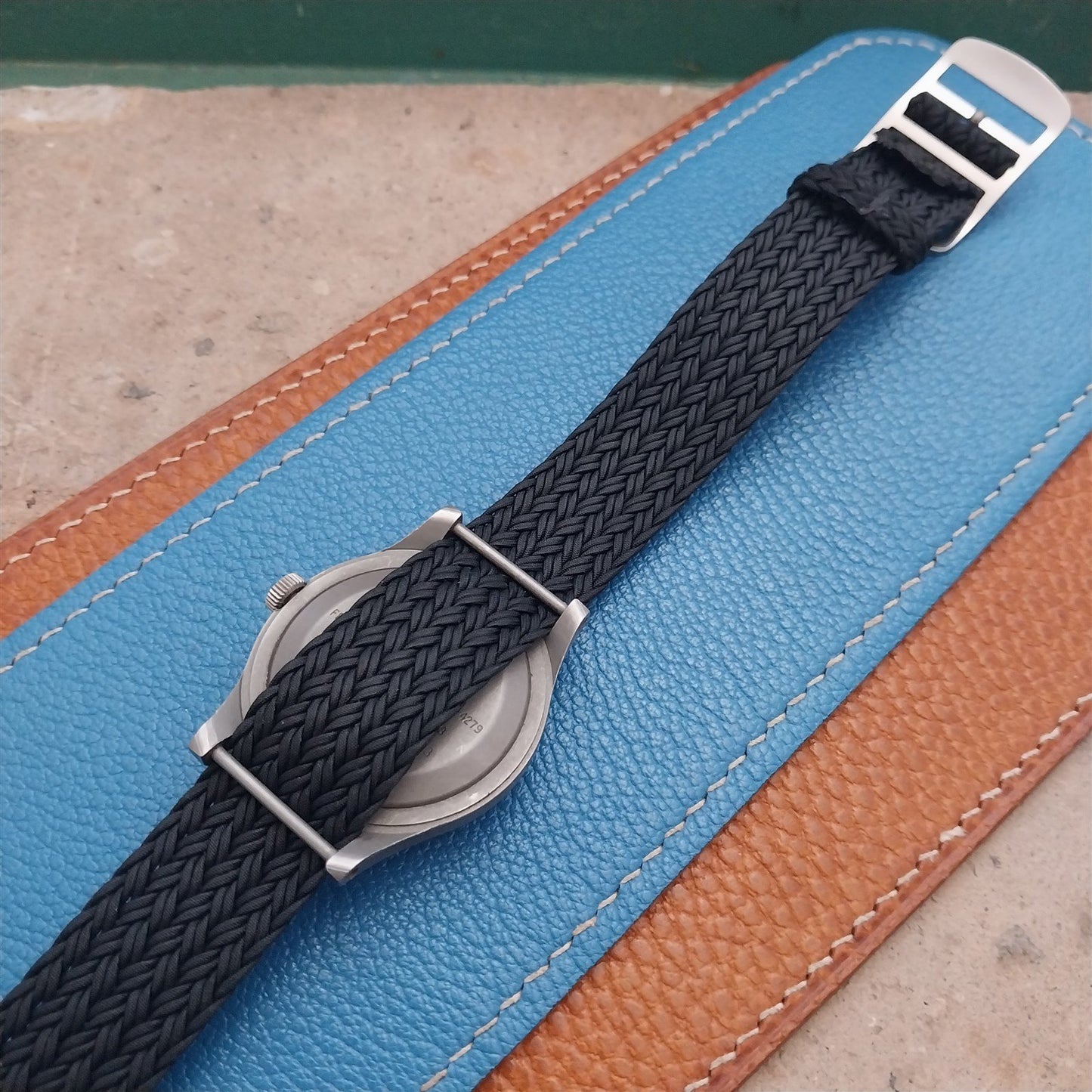 18mm Eulit Atlantic Black Braided Perlon Single Pass Field Watch Strap
