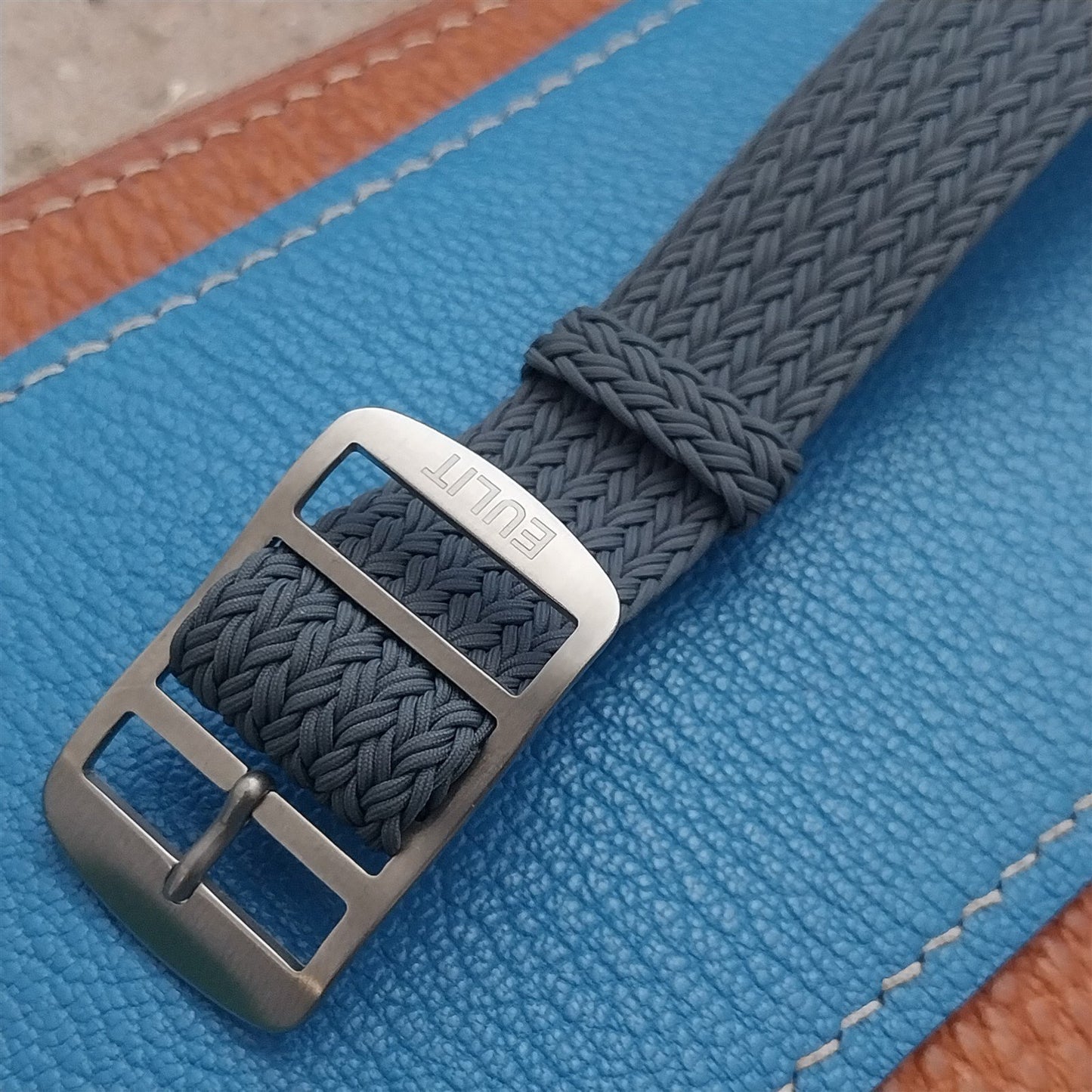 18mm Eulit Atlantic Gray Braided Perlon Single Pass Field Watch Strap