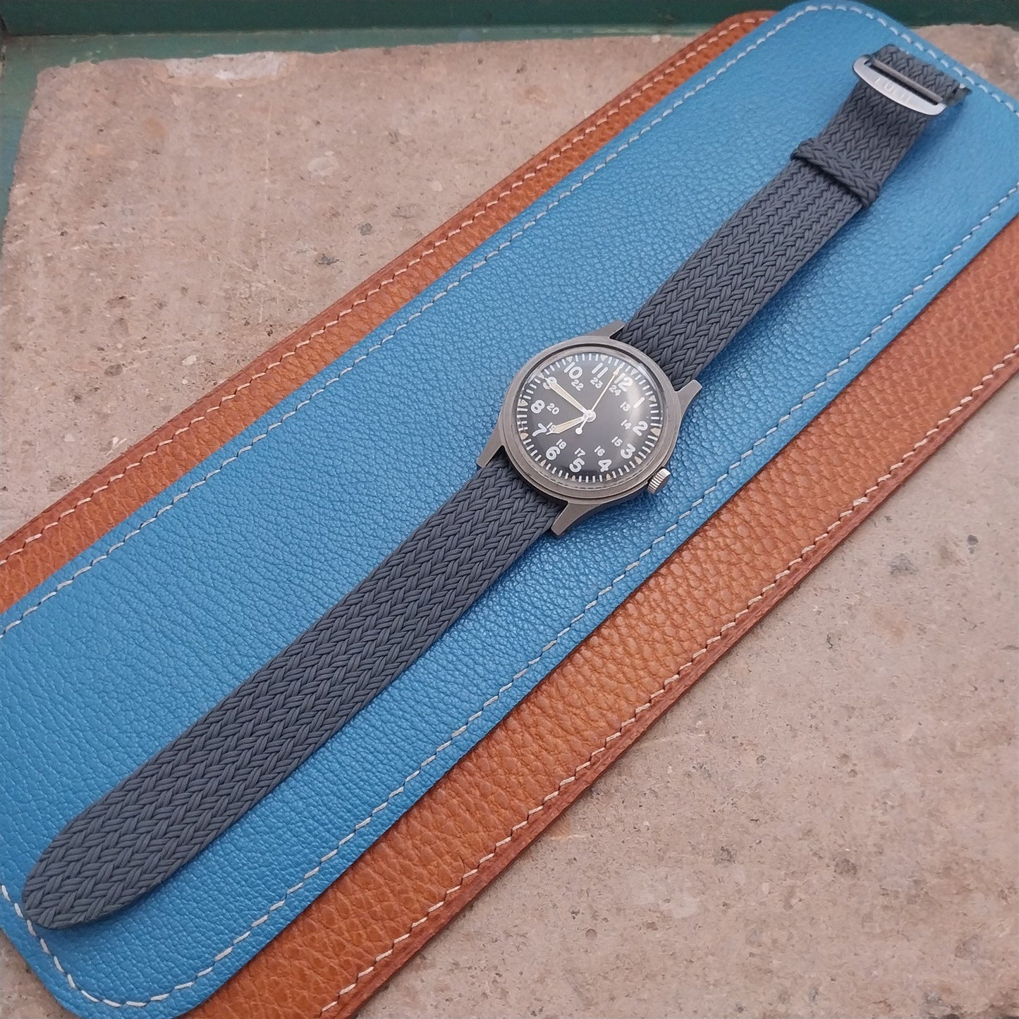 18mm Eulit Atlantic Gray Braided Perlon Single Pass Field Watch Strap