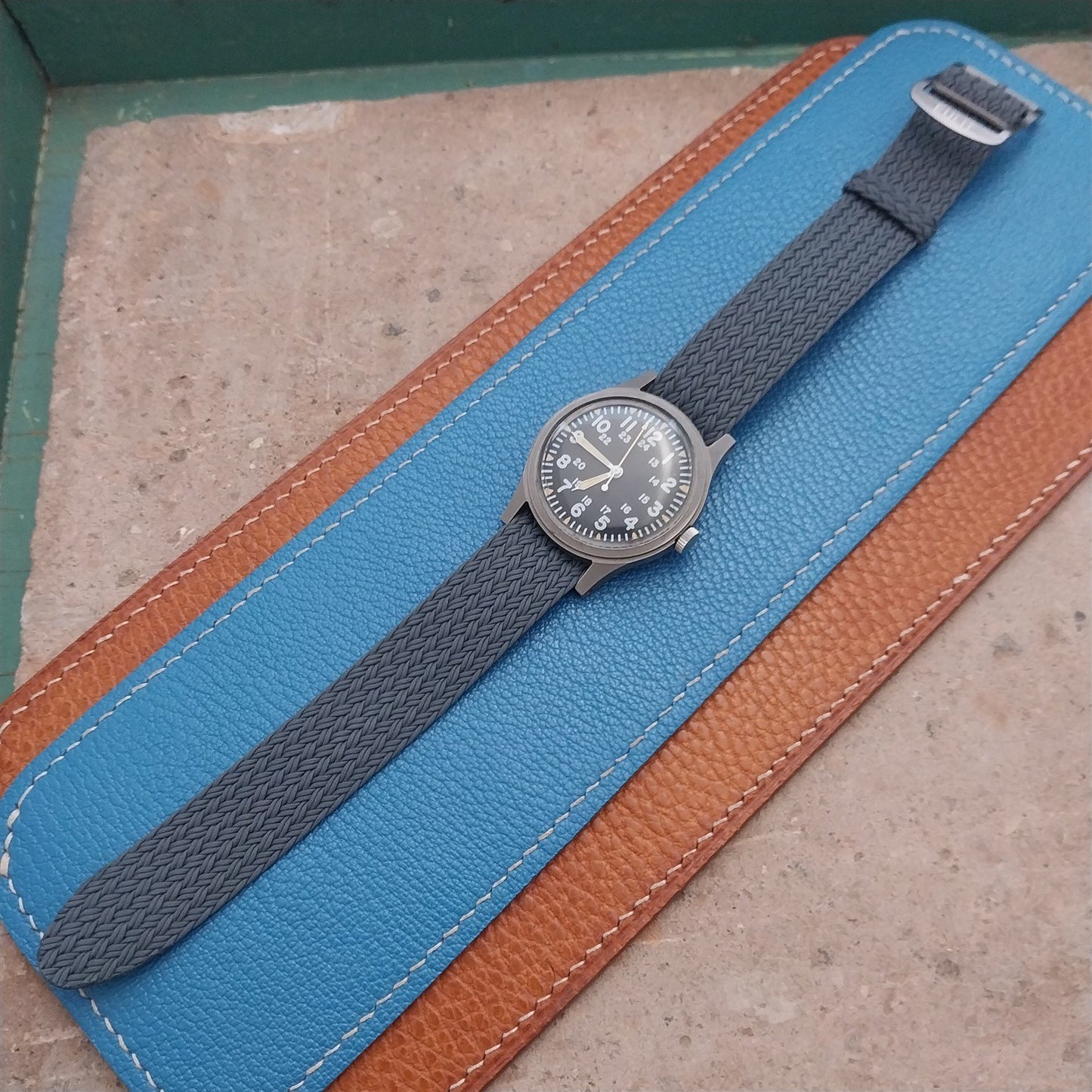 18mm Eulit Atlantic Gray Braided Perlon Single Pass Field Watch Strap