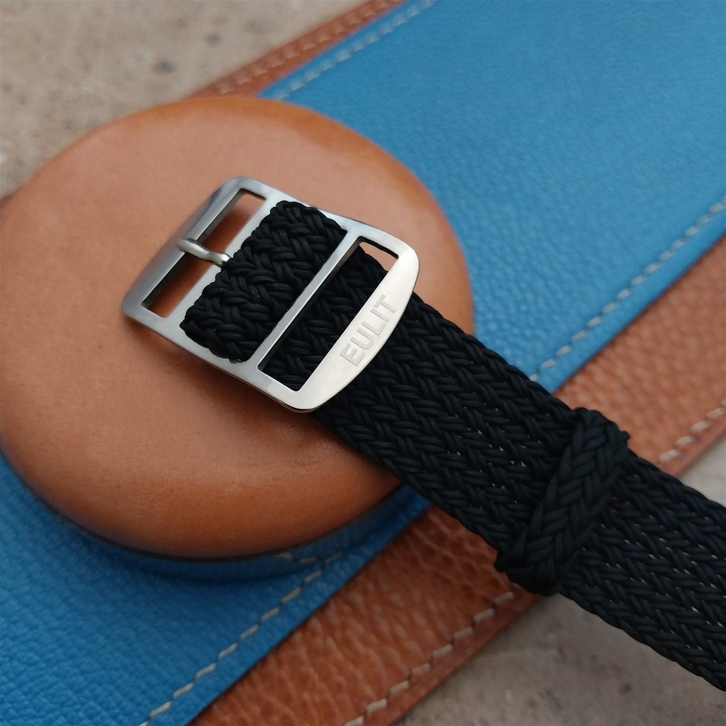 20mm Eulit Atlantic Black Braided Perlon Single Pass Field Watch Strap