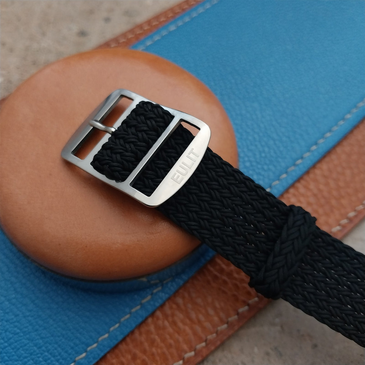 20mm Eulit Atlantic Black Braided Perlon Single Pass Field Watch Strap