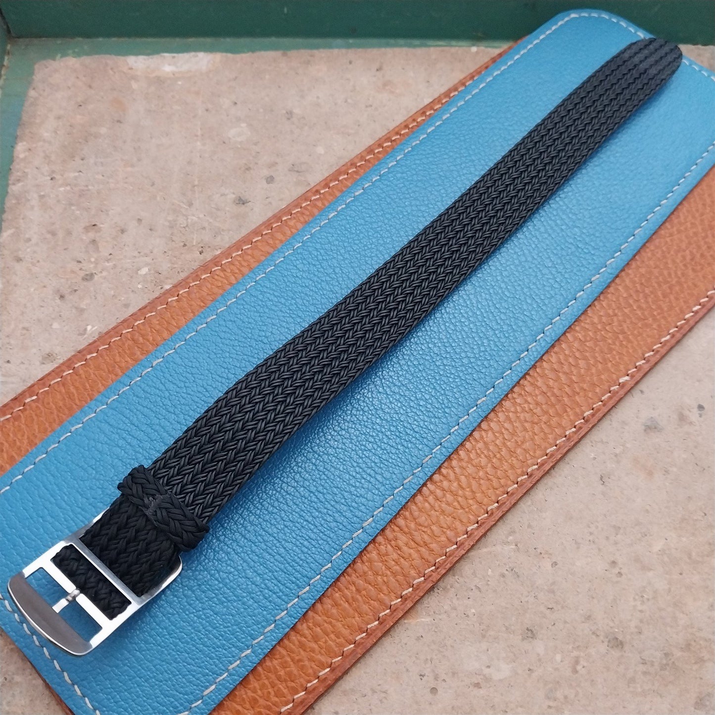20mm Eulit Atlantic Black Braided Perlon Single Pass Field Watch Strap