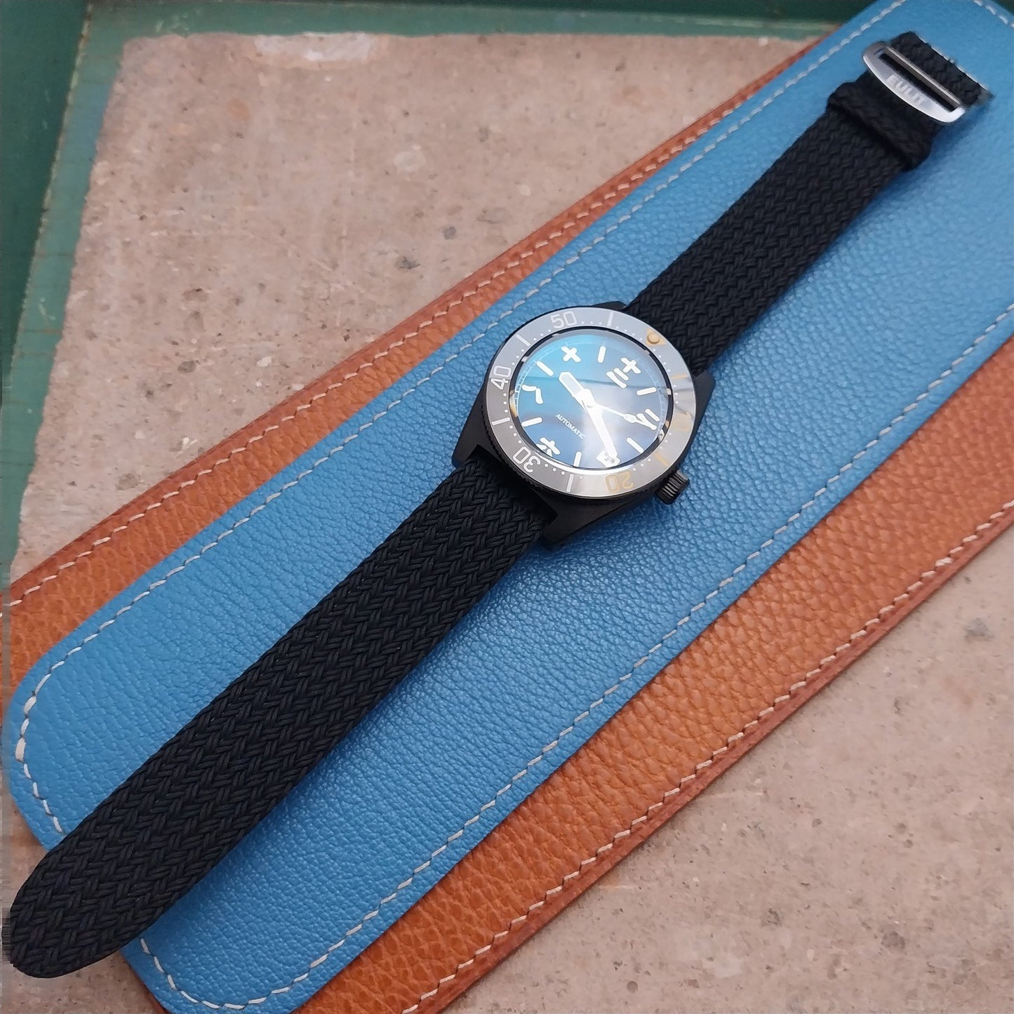 20mm Eulit Atlantic Black Braided Perlon Single Pass Field Watch Strap