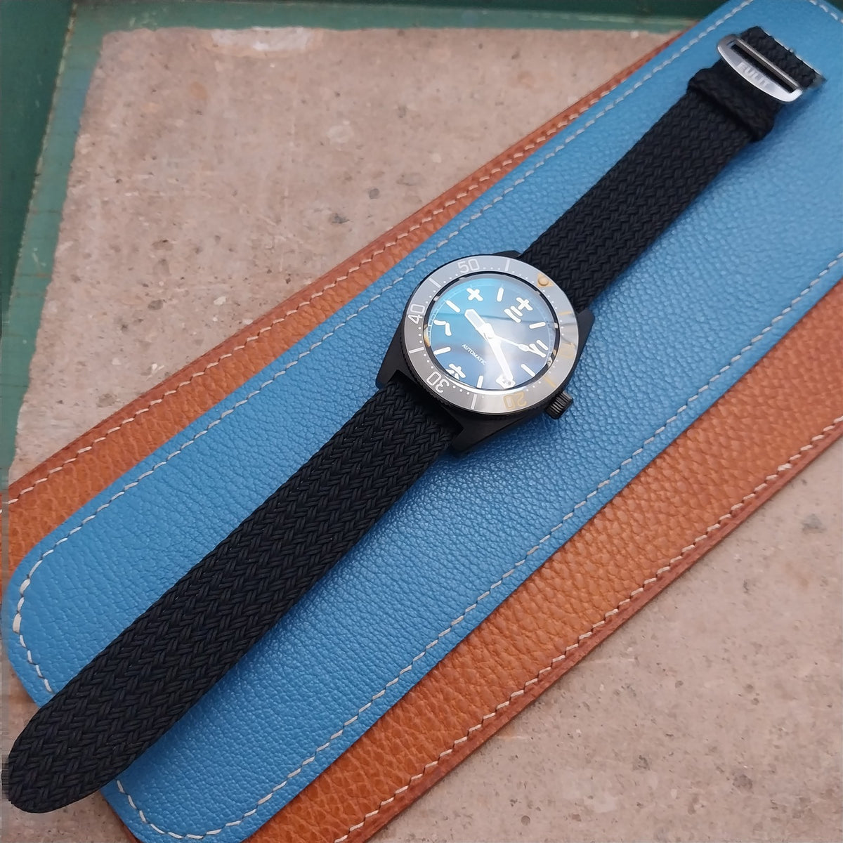 20mm Eulit Atlantic Black Braided Perlon Single Pass Field Watch Strap