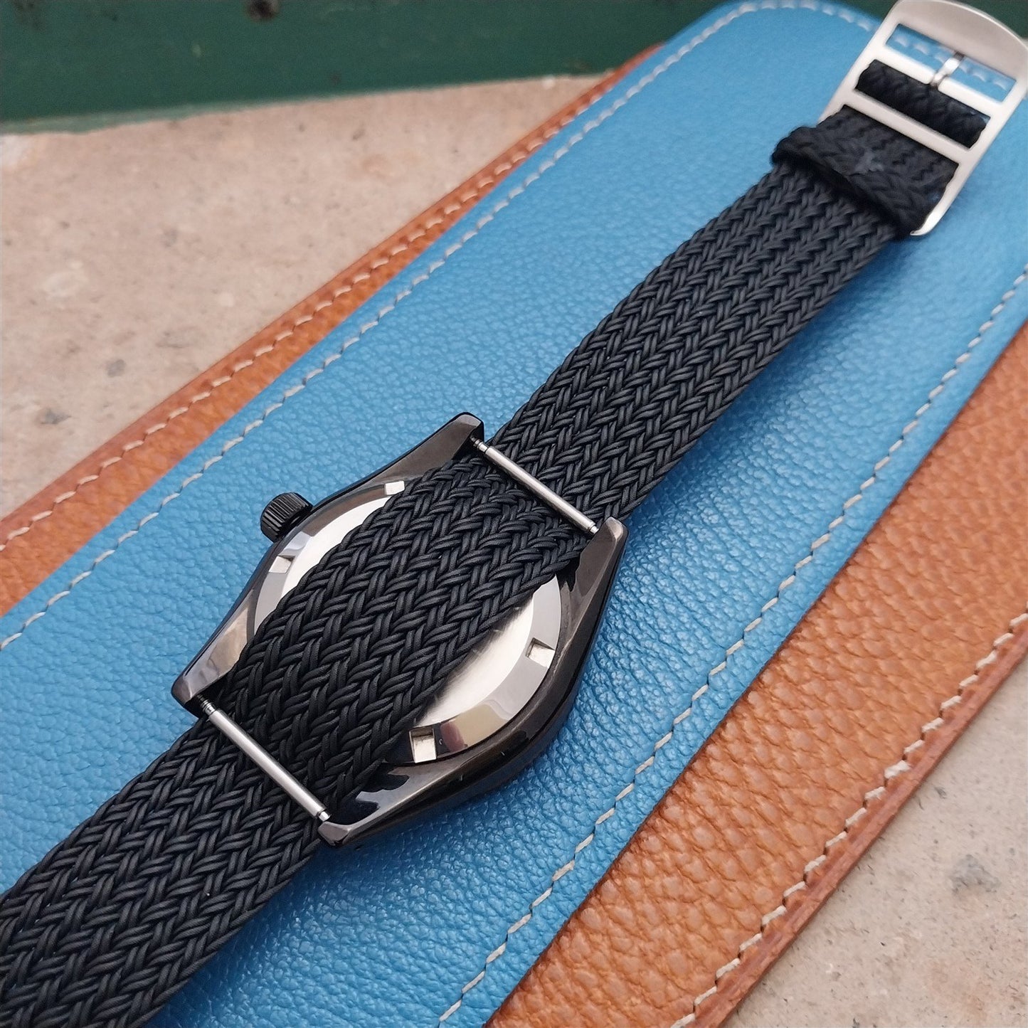 20mm Eulit Atlantic Black Braided Perlon Single Pass Field Watch Strap
