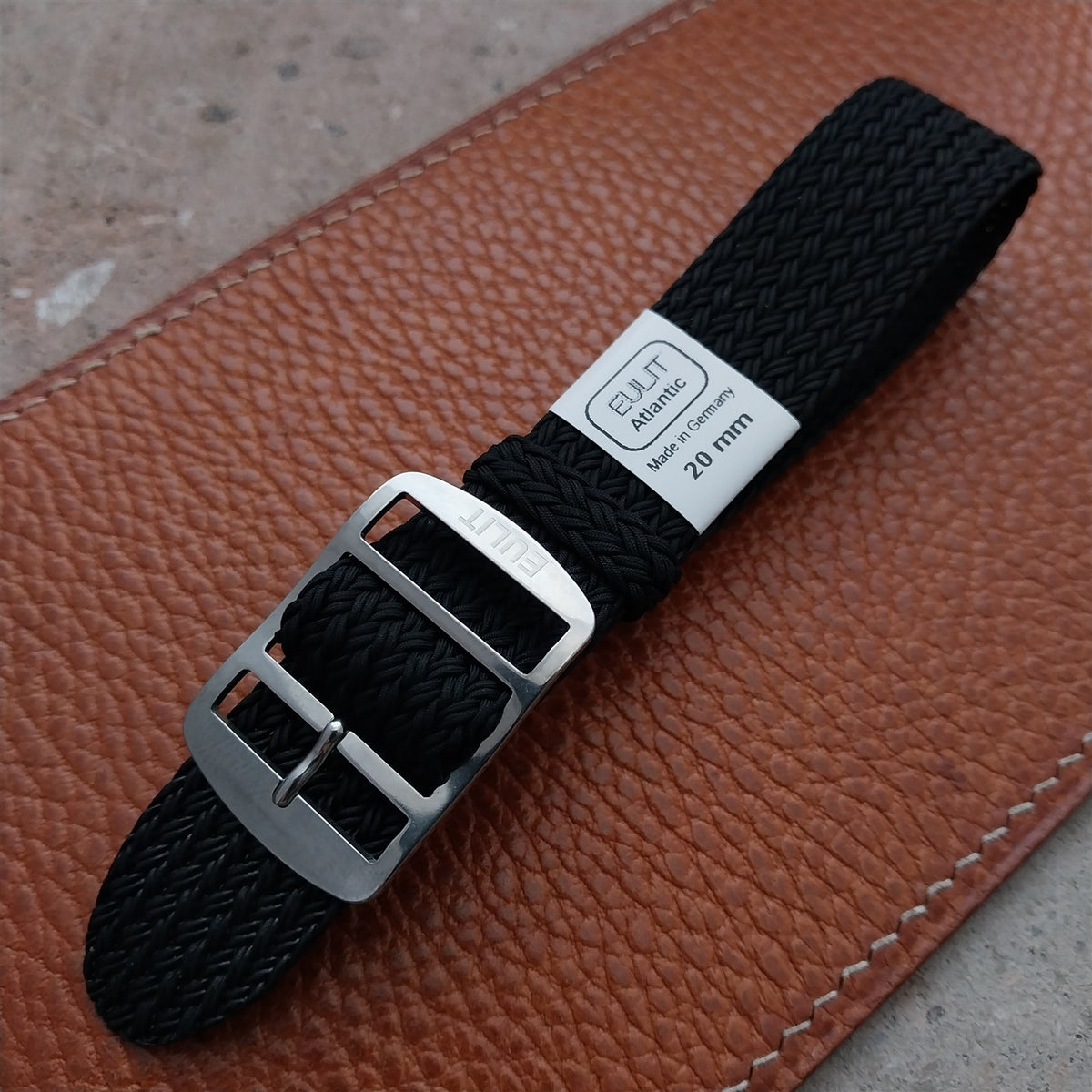 20mm Eulit Atlantic Black Braided Perlon Single Pass Field Watch Strap