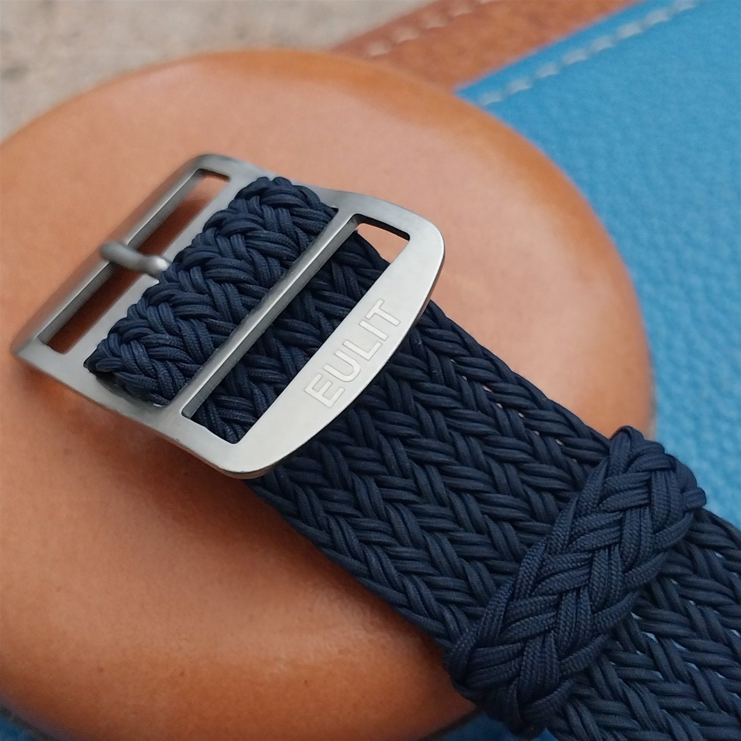 20mm Eulit Atlantic Blue Braided Perlon Single Pass Field Watch Strap