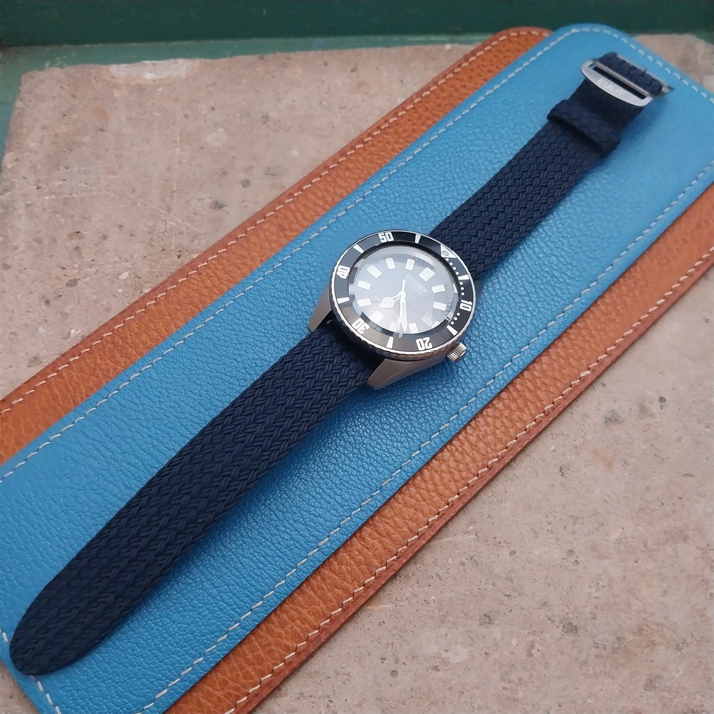 20mm Eulit Atlantic Blue Braided Perlon Single Pass Field Watch Strap