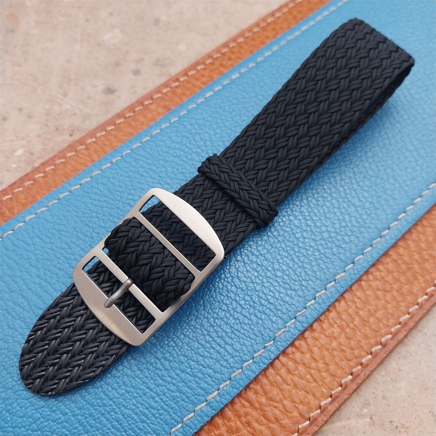 22mm Eulit Atlantic Black Braided Perlon Single Pass Field Watch Strap