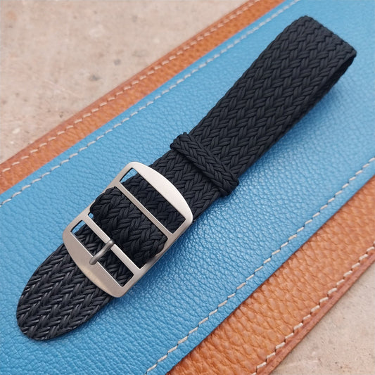 22mm Eulit Atlantic Black Braided Perlon Single Pass Field Watch Strap