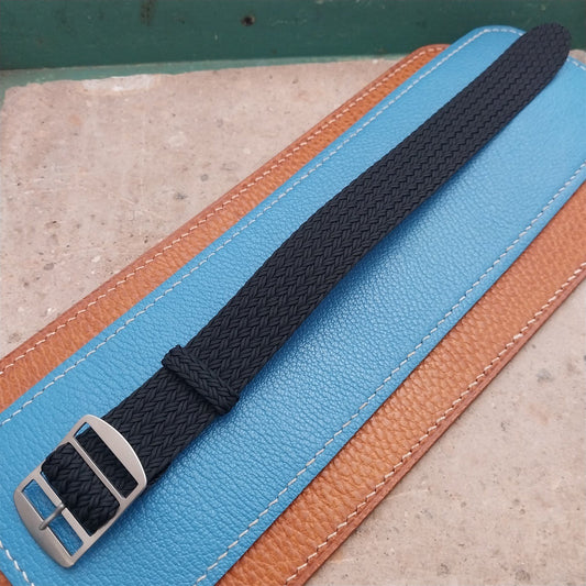 22mm Eulit Atlantic Black Braided Perlon Single Pass Field Watch Strap