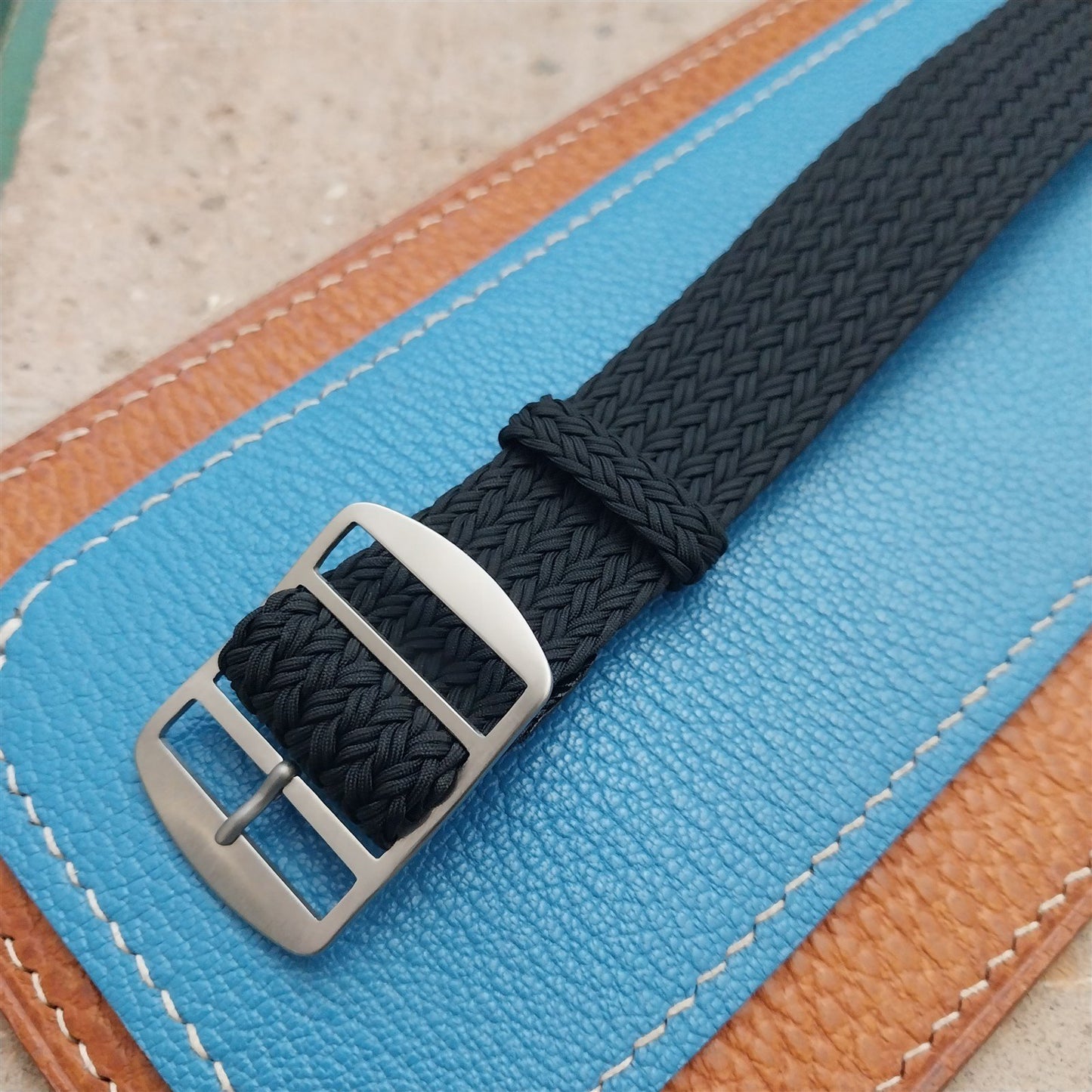 22mm Eulit Atlantic Black Braided Perlon Single Pass Field Watch Strap