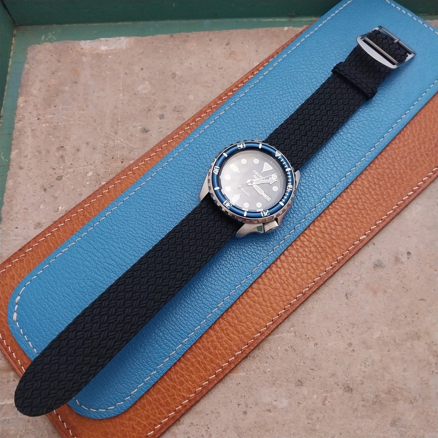 22mm Eulit Atlantic Black Braided Perlon Single Pass Field Watch Strap