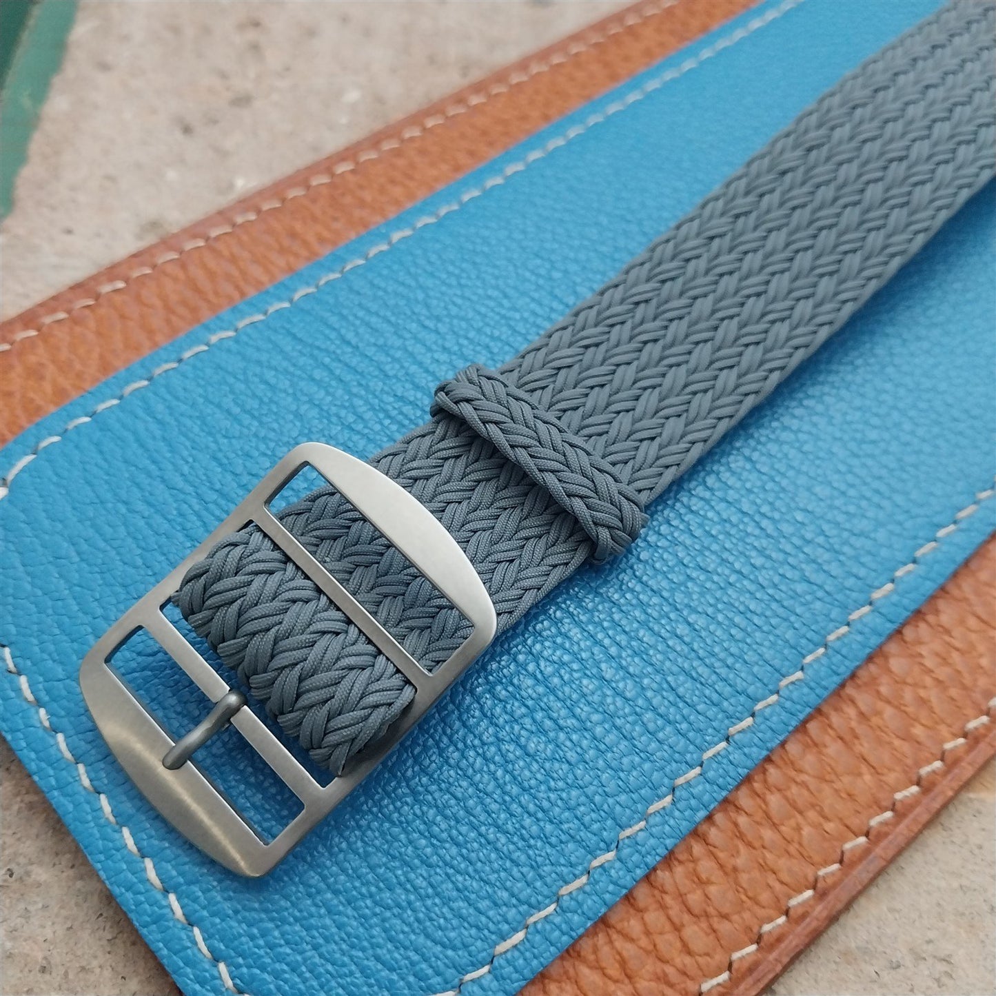 22mm Eulit Atlantic Gray Braided Perlon Single Pass Field Watch Strap