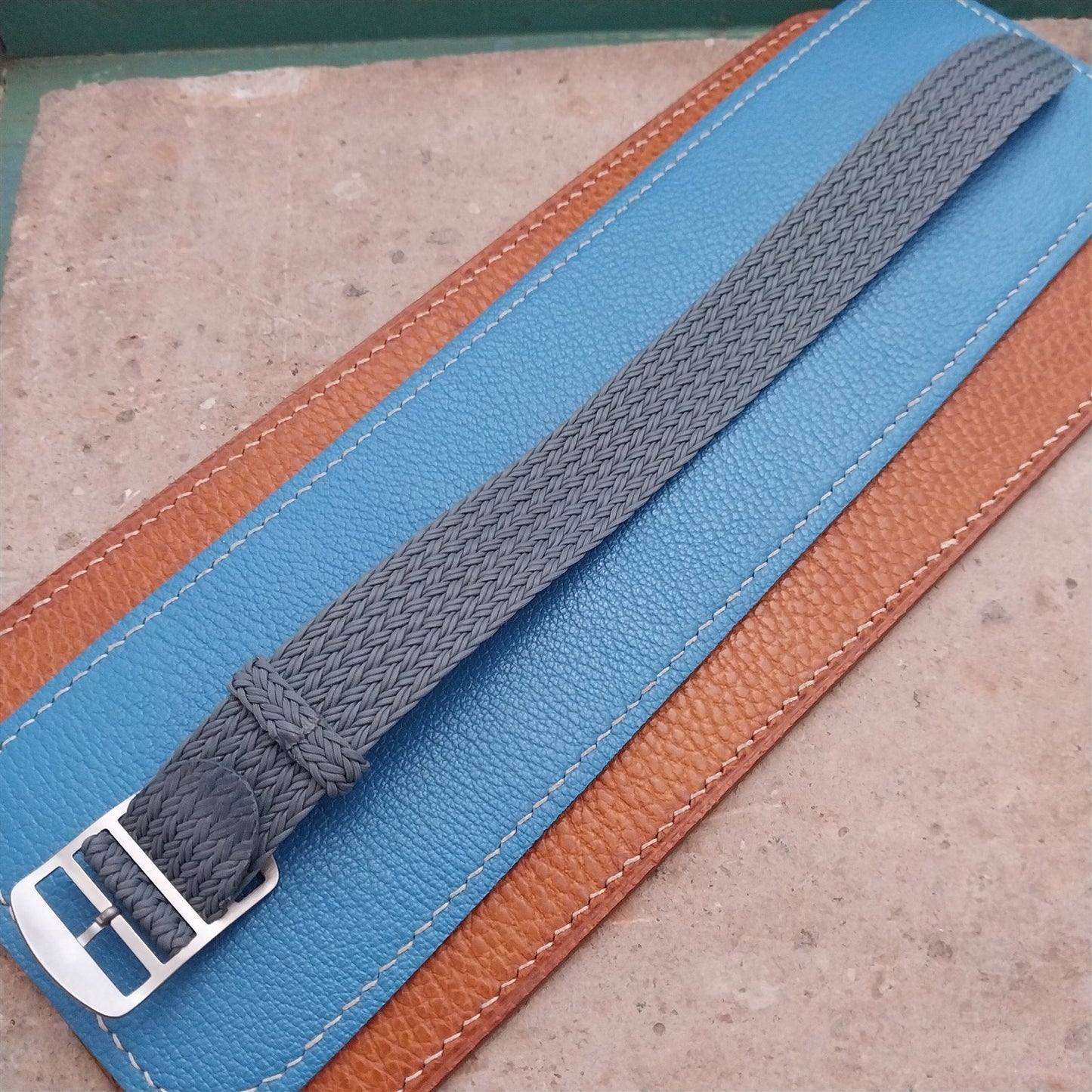 22mm Eulit Atlantic Gray Braided Perlon Single Pass Field Watch Strap