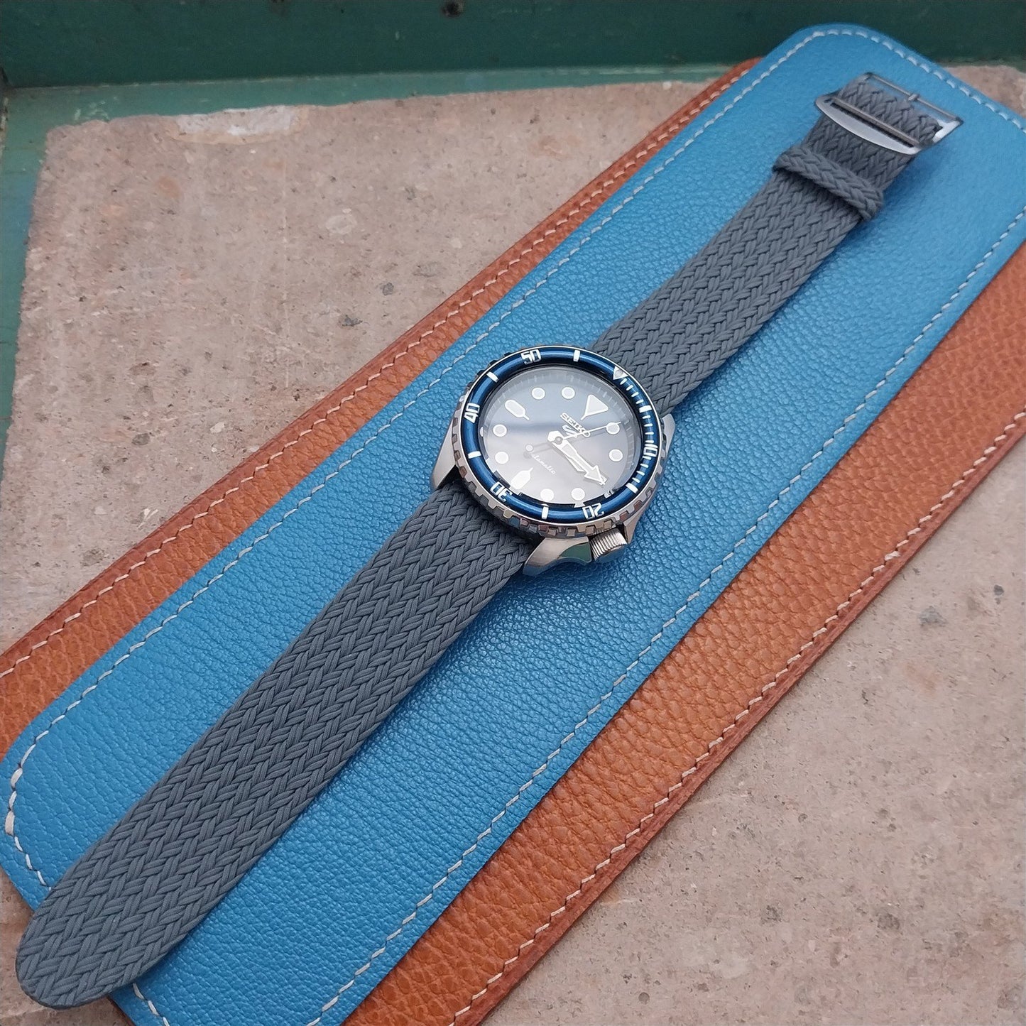 22mm Eulit Atlantic Gray Braided Perlon Single Pass Field Watch Strap