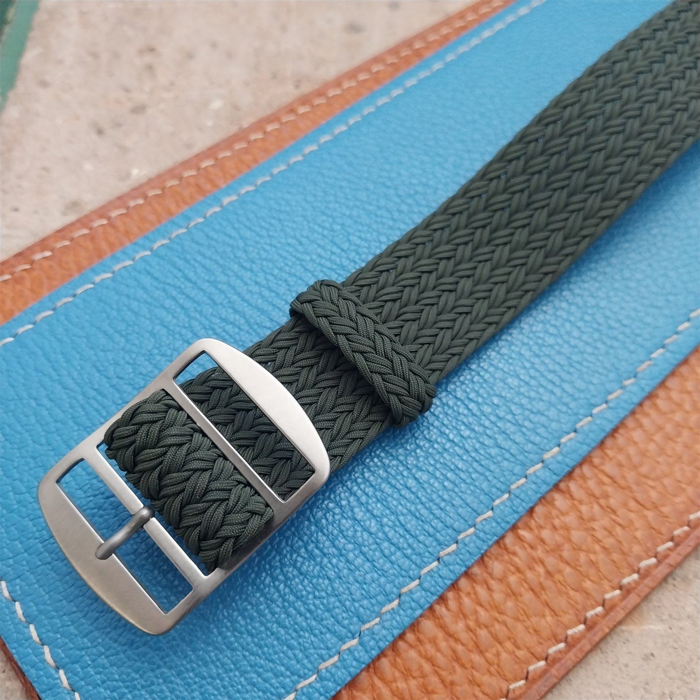 22mm Eulit Atlantic Green Braided Perlon Single Pass Field Watch Strap