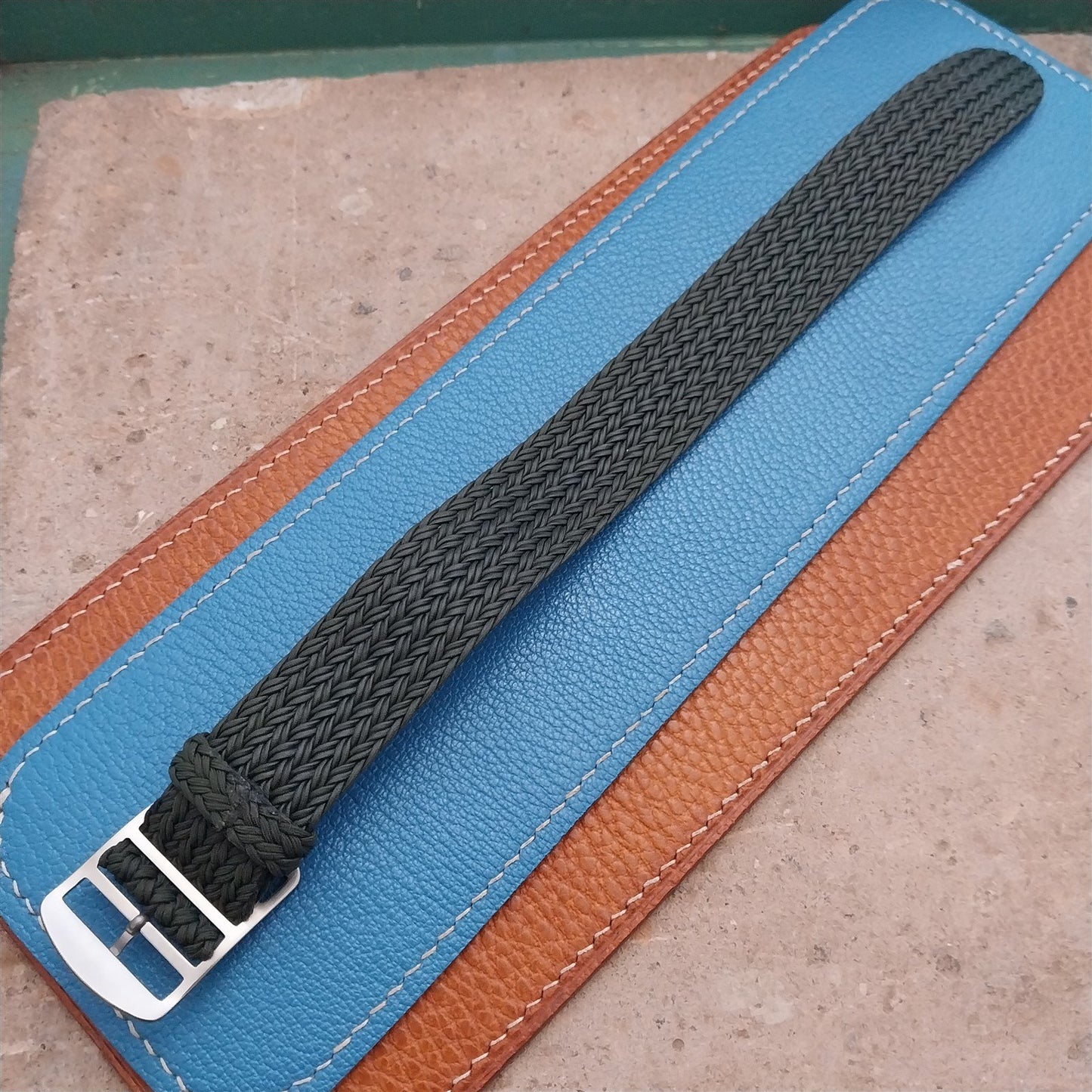 22mm Eulit Atlantic Green Braided Perlon Single Pass Field Watch Strap