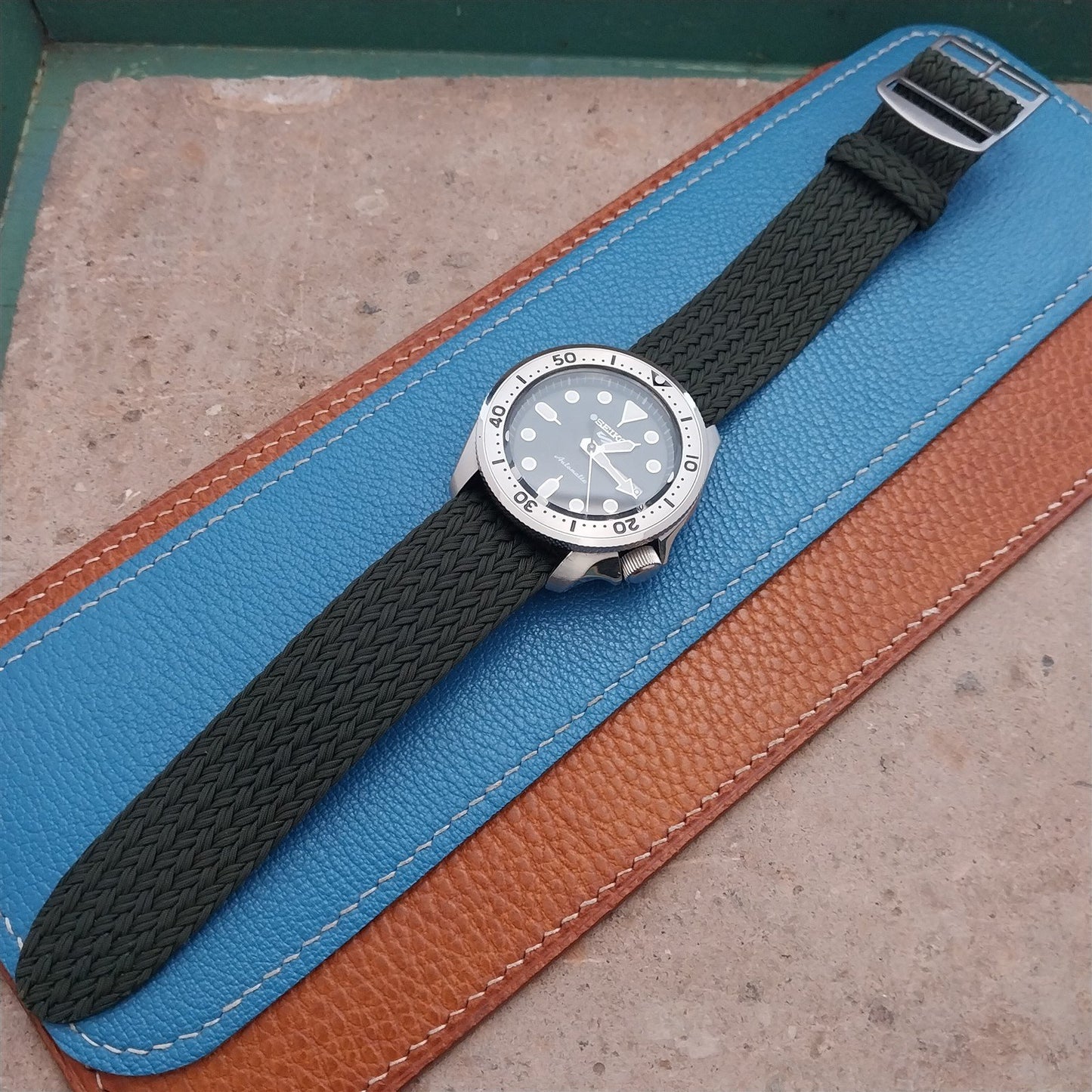 22mm Eulit Atlantic Green Braided Perlon Single Pass Field Watch Strap