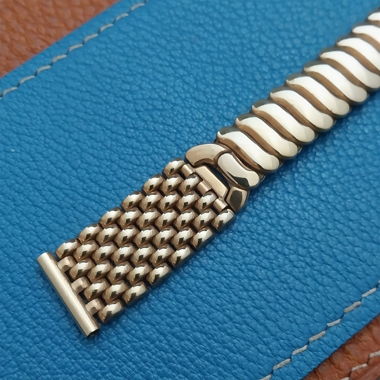 5/8" Gold-Filled Gemex Rice Beads Unused mcm 1950s Vintage Watch Band