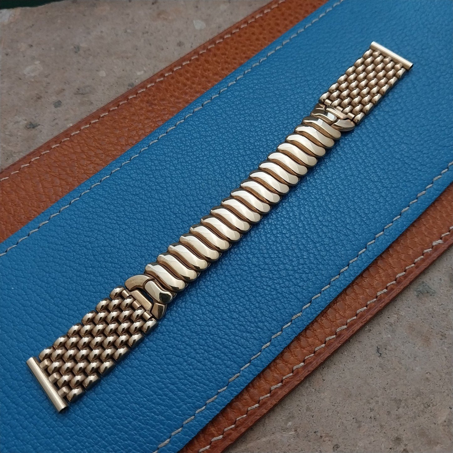 5/8" Gold-Filled Gemex Rice Beads Unused mcm 1950s Vintage Watch Band