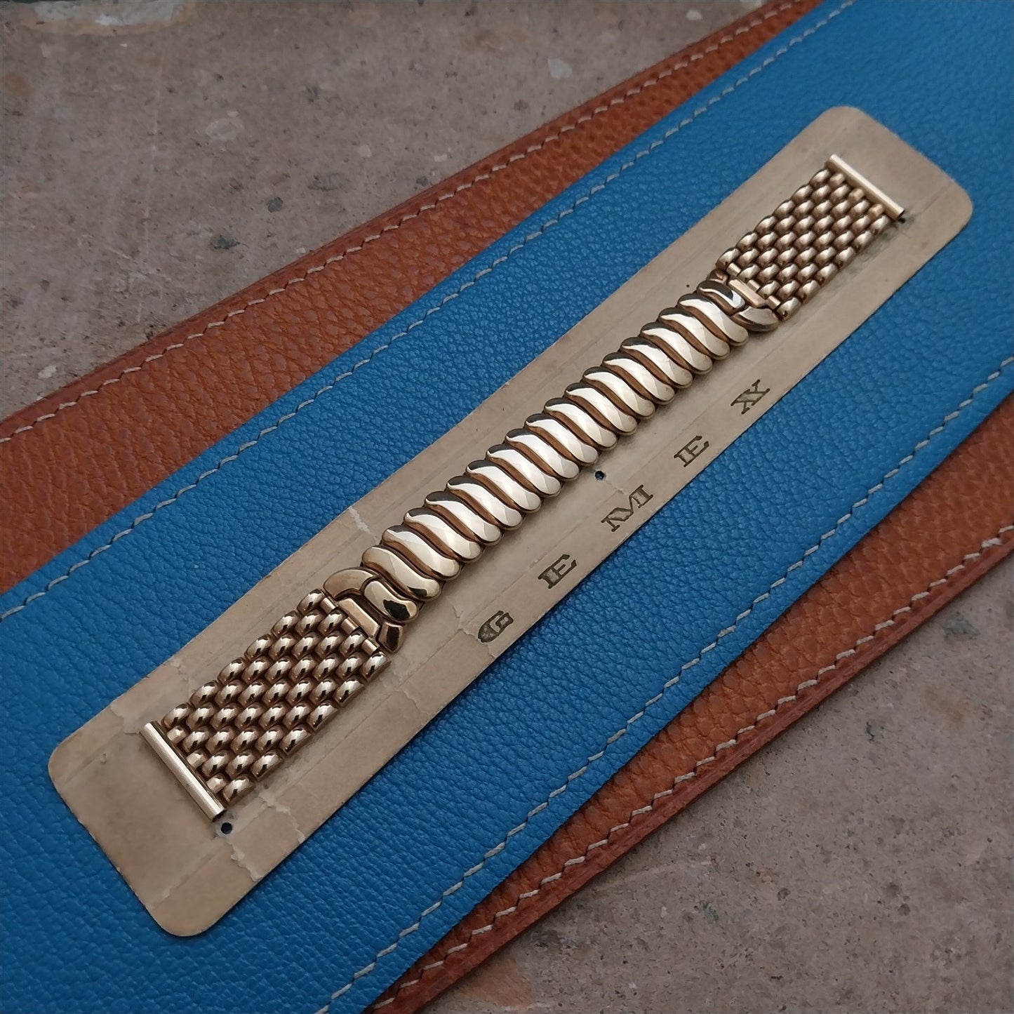 5/8" Gold-Filled Gemex Rice Beads Unused mcm 1950s Vintage Watch Band