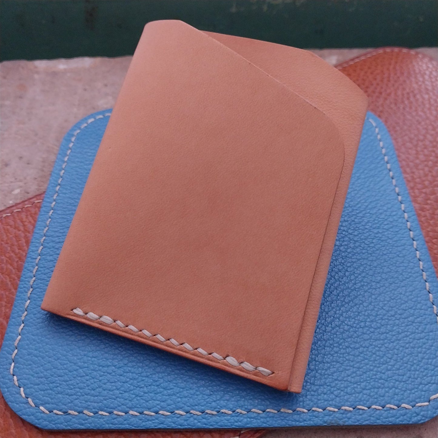 Minimal Natural Vachetta Leather Card Wallet Handmade in New Mexico