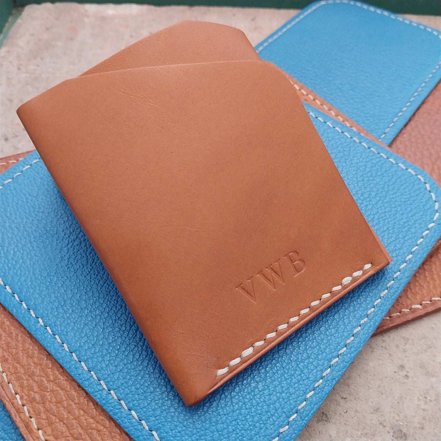 Custom Initials Bridle Leather Card Wallet Handmade in New Mexico