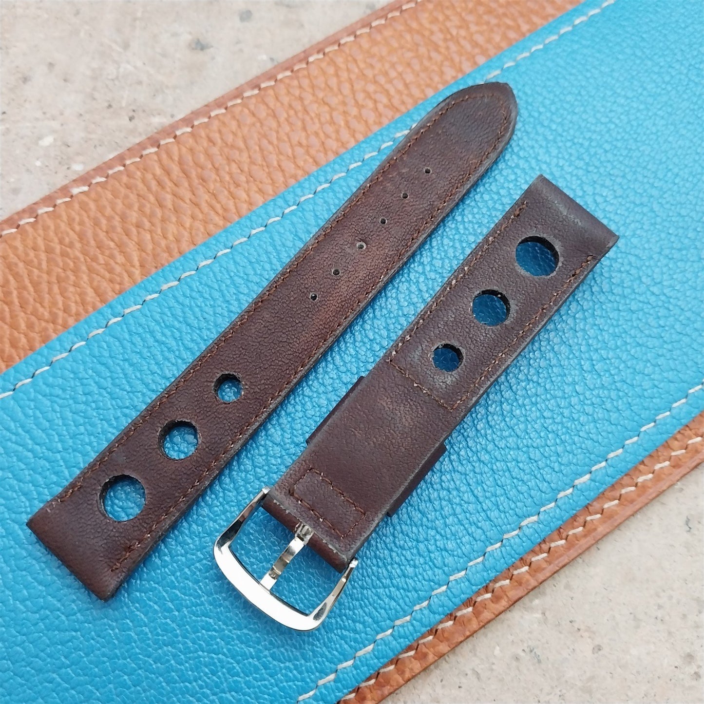 17.2mm GT Rally GT Brown Leather Kalbe NOS 1970s Vintage Watch Strap