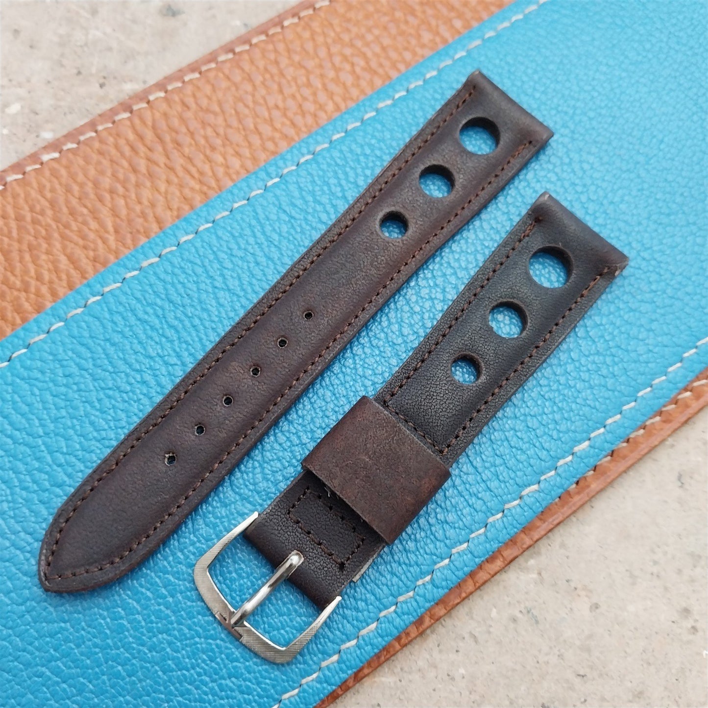 19mm GT Rally GT Brown Leather Kalbe NOS 1970s Vintage Watch Strap