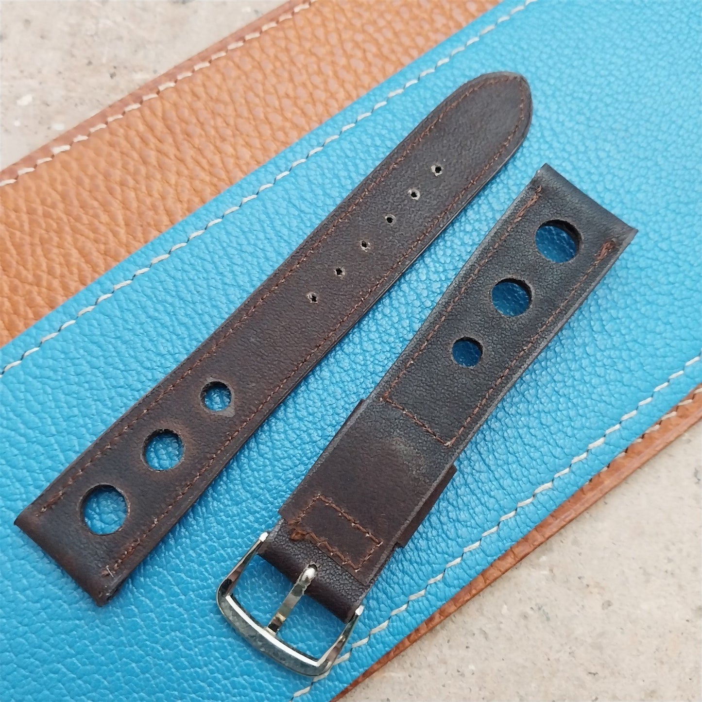 19mm GT Rally GT Brown Leather Kalbe NOS 1970s Vintage Watch Strap