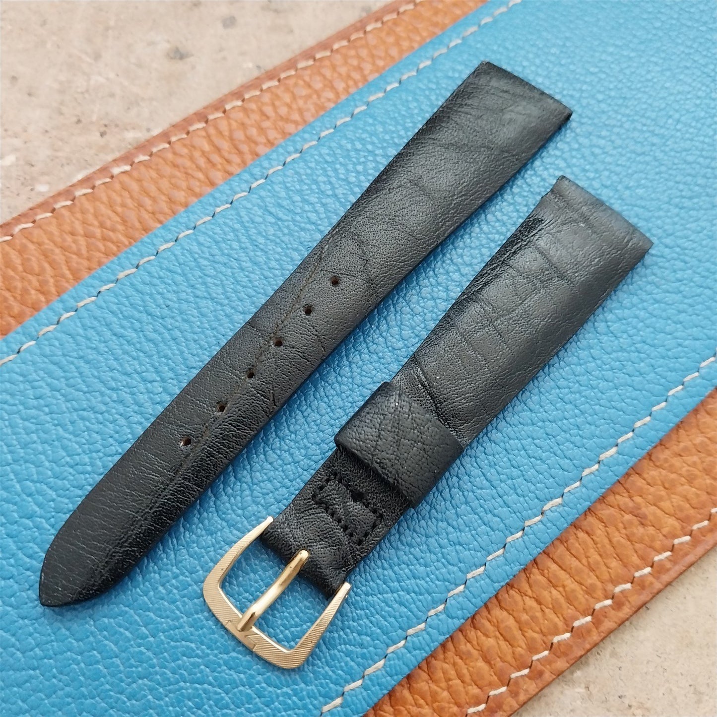 18mm Kalbe Buffalo Tapered Black Leather 1970s Vintage Watch Strap
