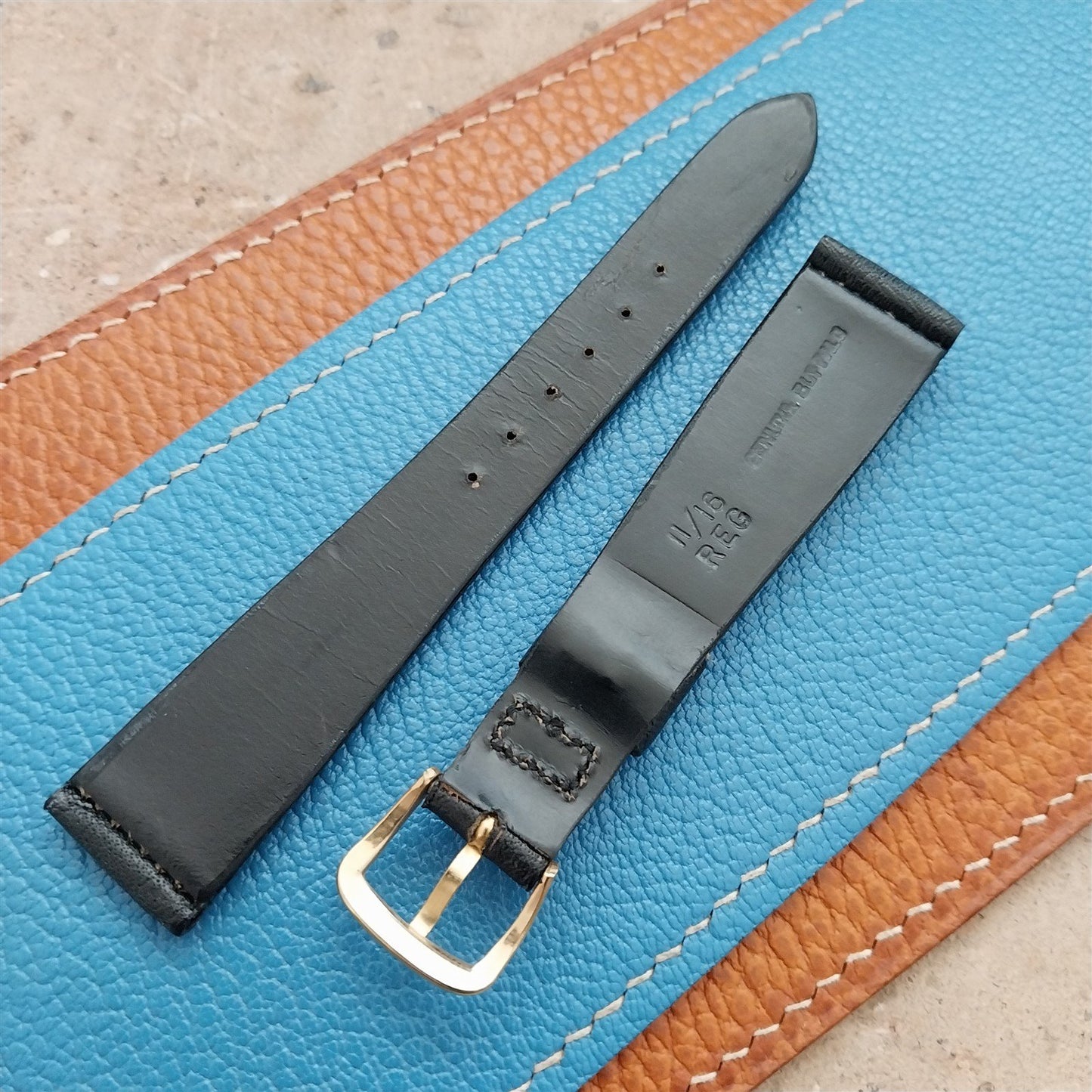 18mm Kalbe Buffalo Tapered Black Leather 1970s Vintage Watch Strap