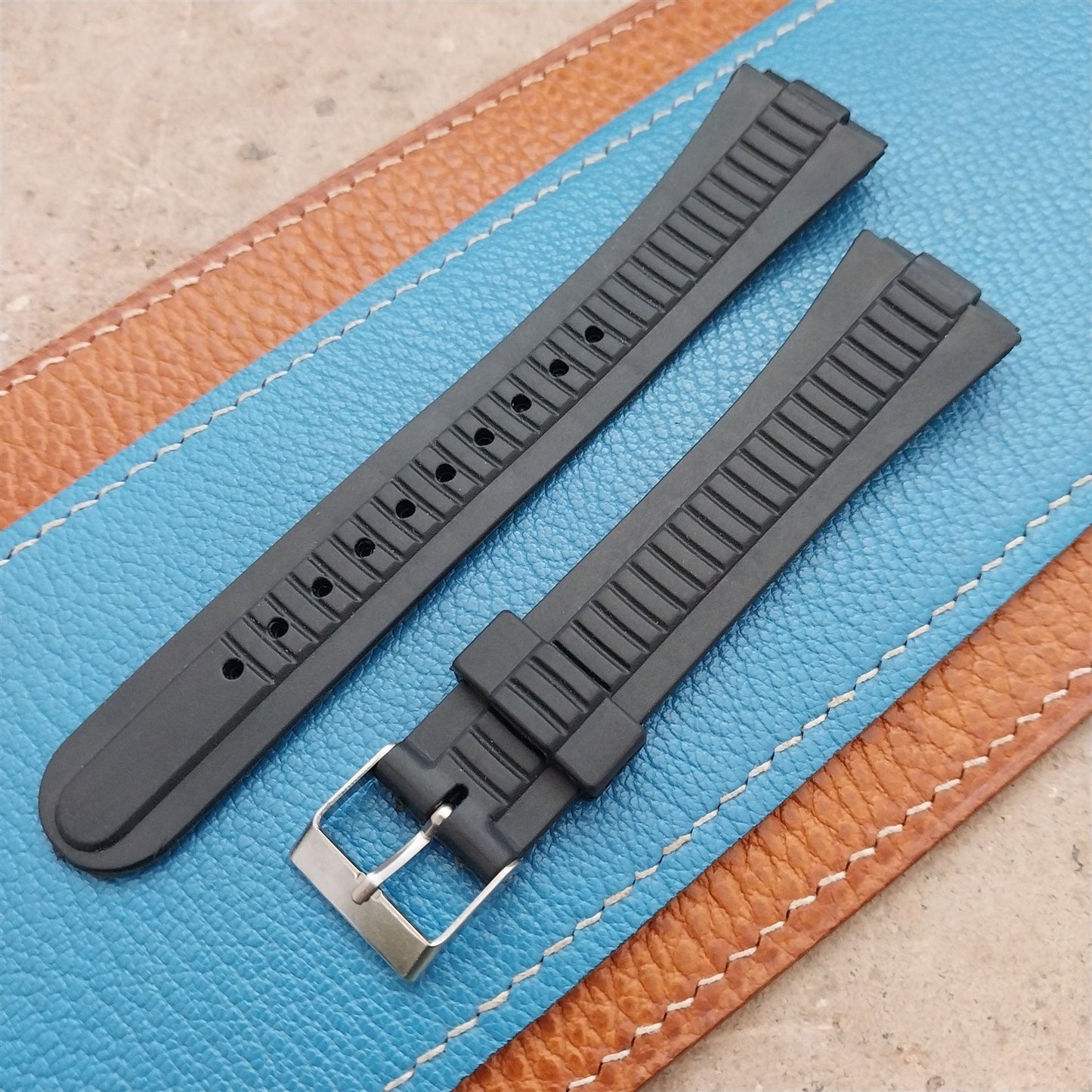 18mm Black Synthetic Unused Vintage Integrated LCD Watch Strap