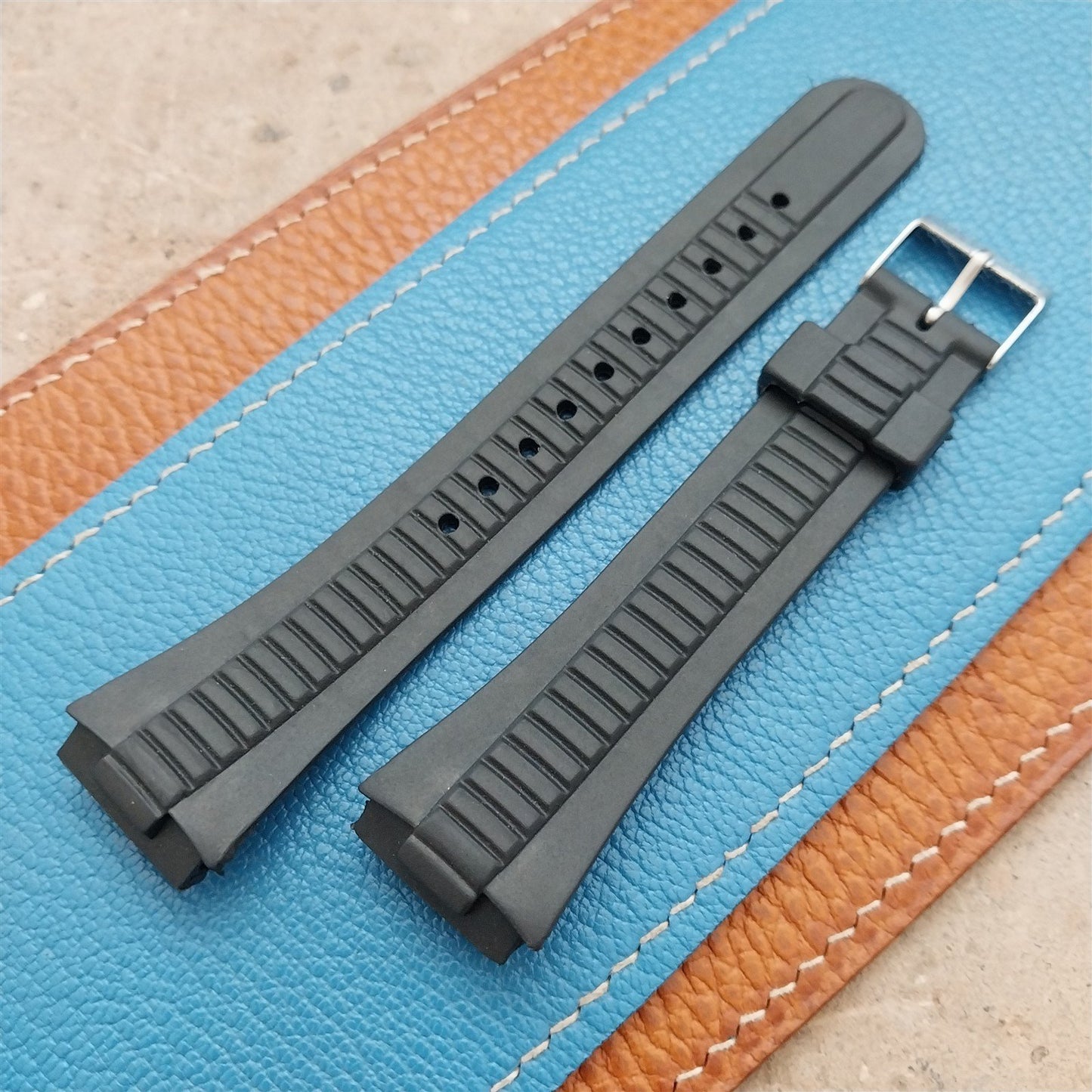 18mm Black Synthetic Unused Vintage Integrated LCD Watch Strap