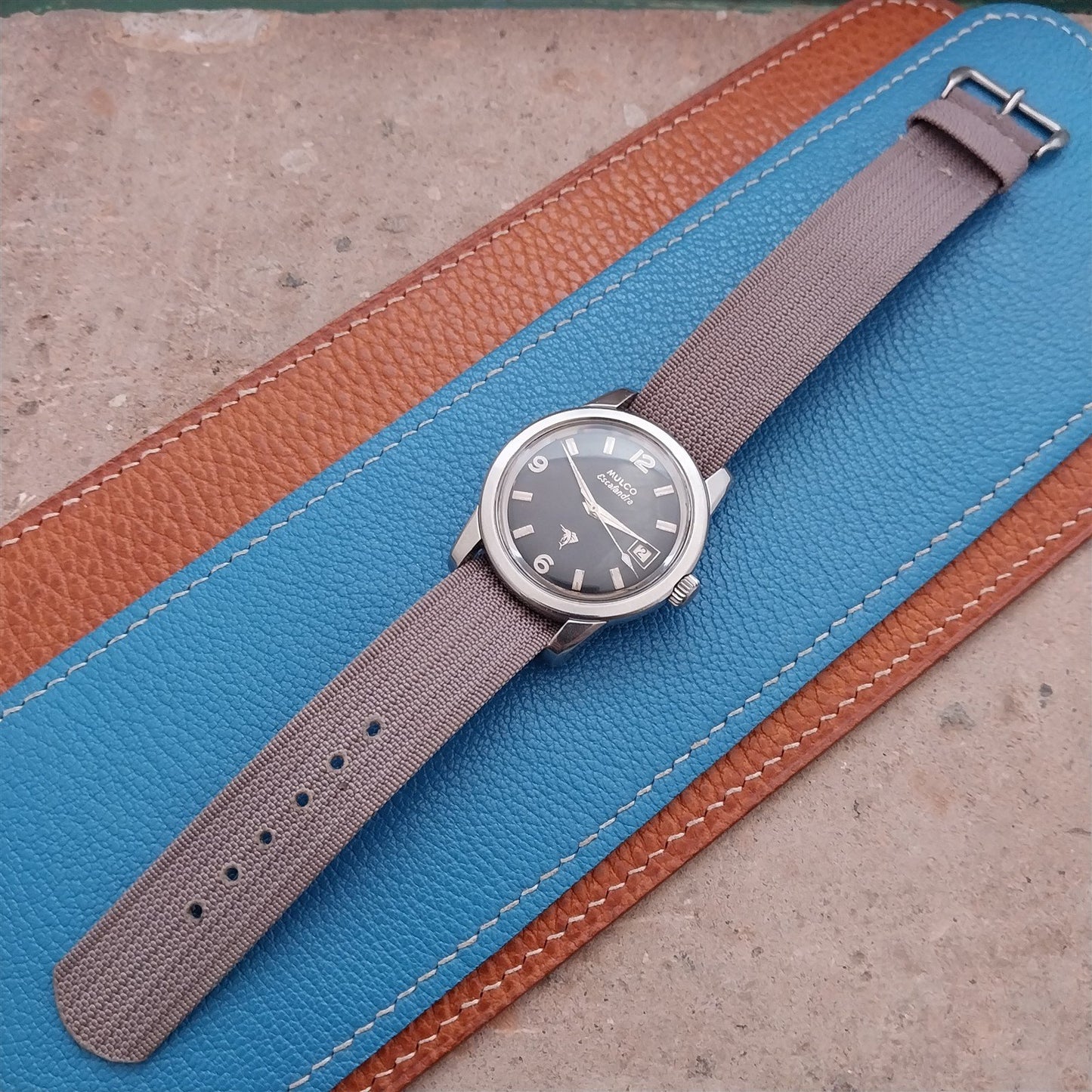 Vintage 18.5mm Gray Ribbed Nylon Single-Pass NOS Classic 1950s Field Watch Strap