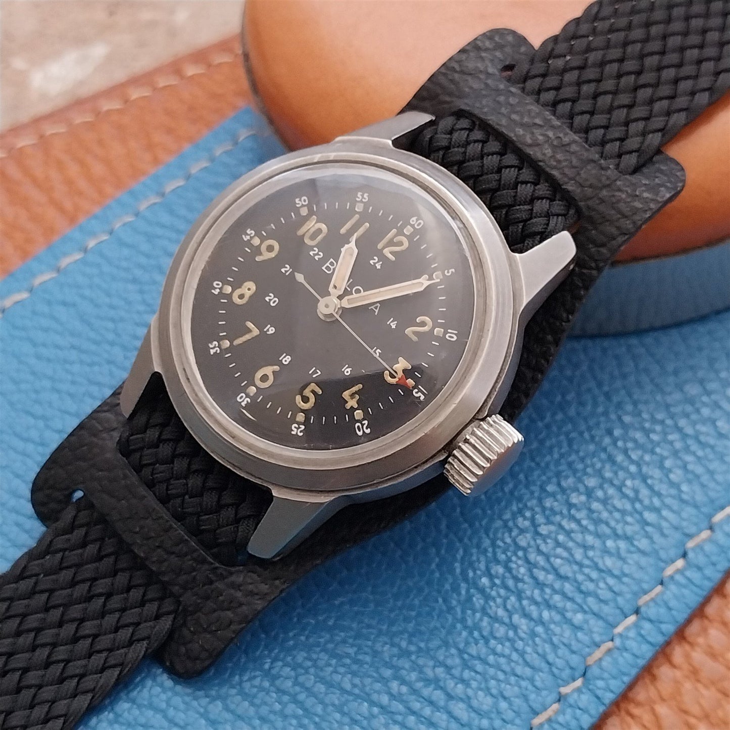 16mm Vintage Style Veg-Tanned Pebbled Leather Bund Pad for Watch Strap