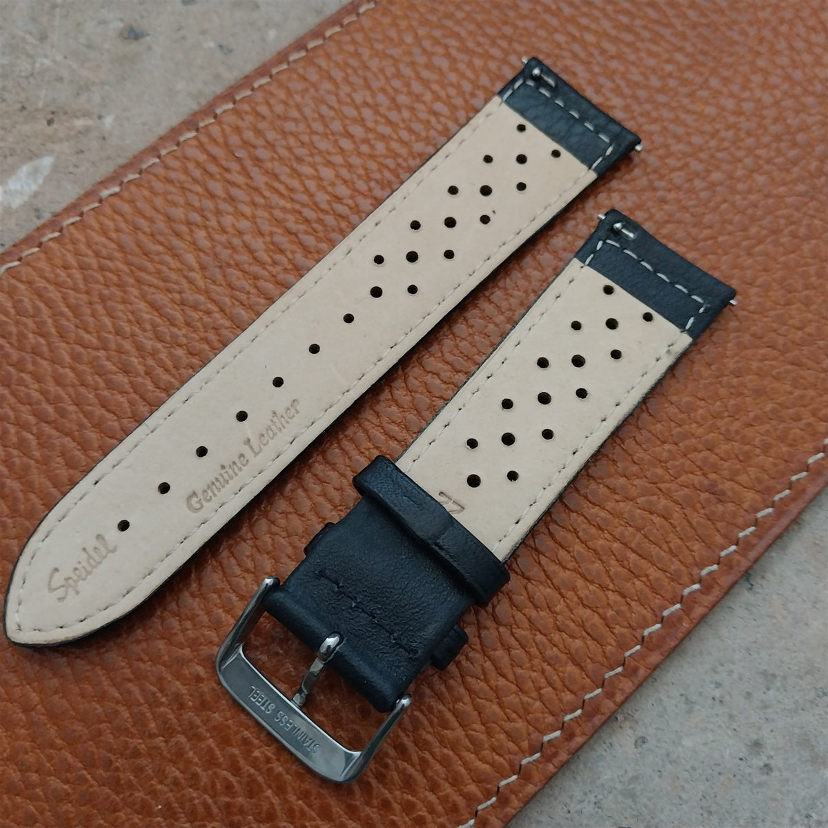 22mm Speidel Driving Strap Perforated Black Leather Watch Strap