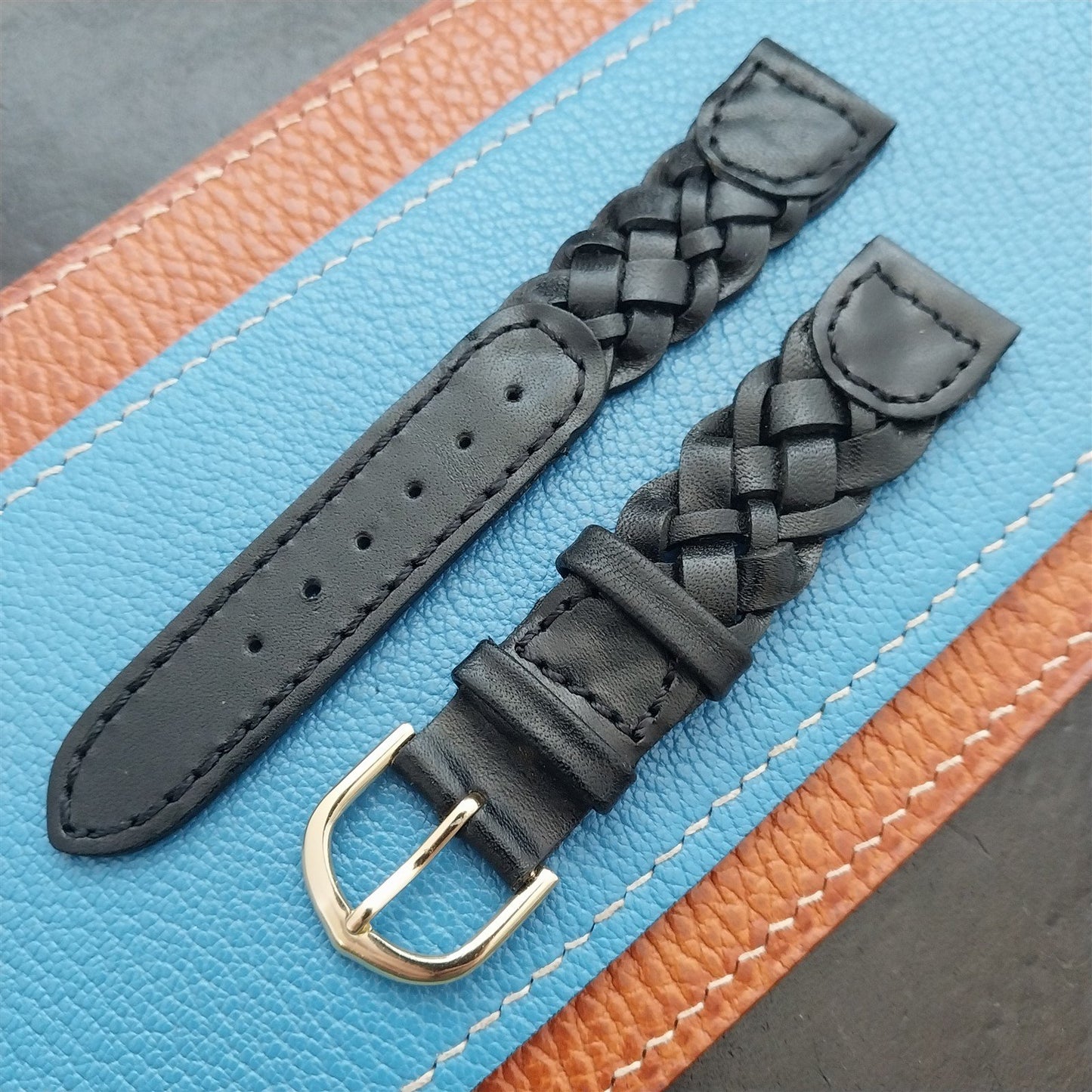 18mm Hirsch Black Braided Leather Unused Watch Strap