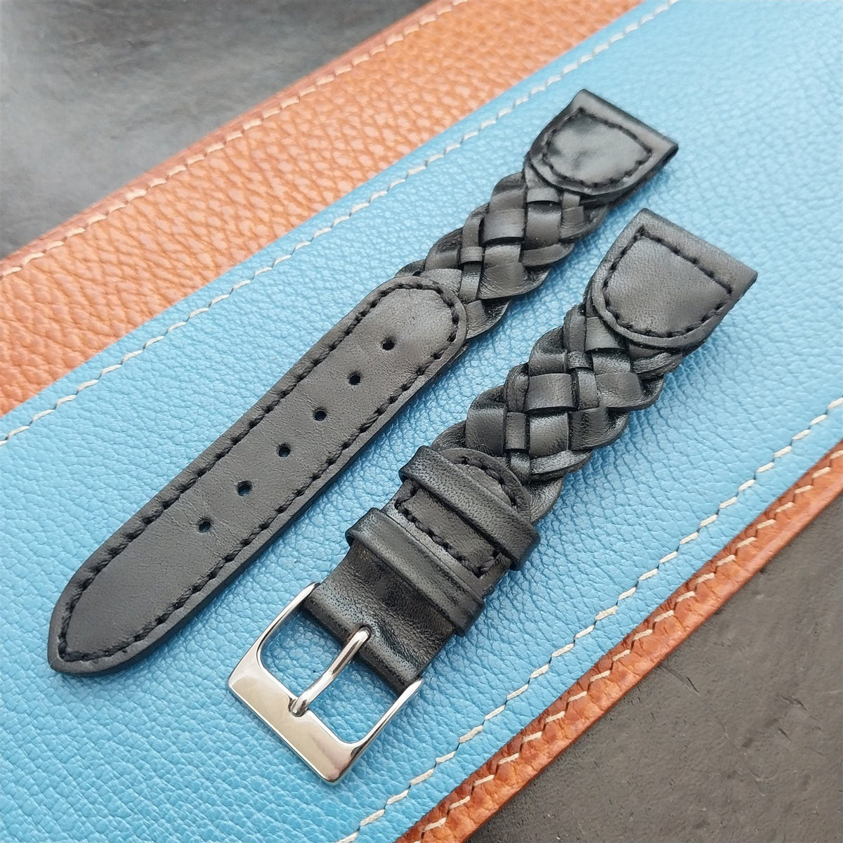 18mm Hirsch Black Braided Leather Unused Watch Strap
