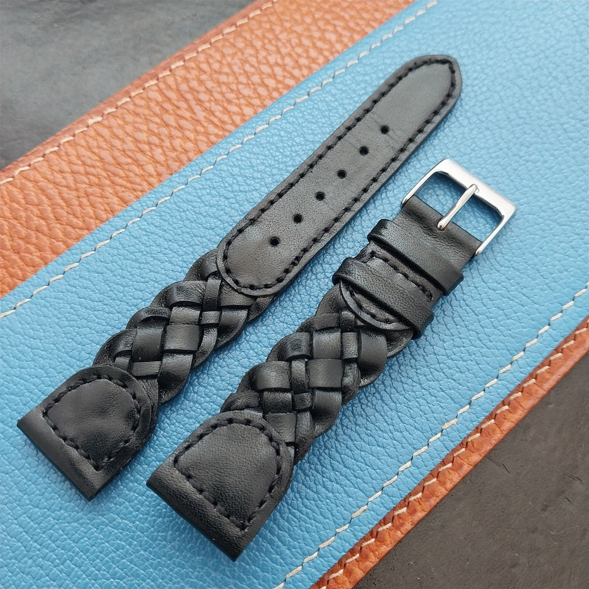 18mm Hirsch Black Braided Leather Unused Watch Strap