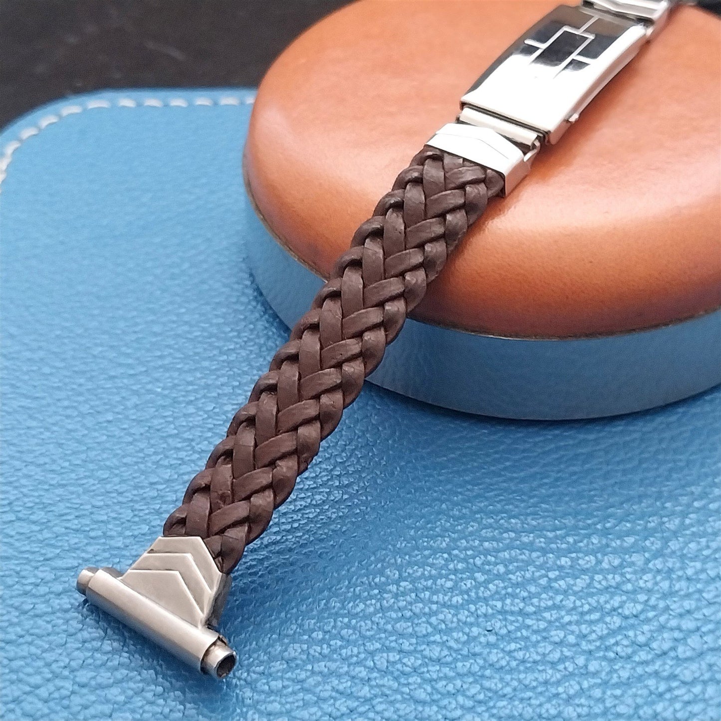 1940s Sternite Art Deco Braided Leather Vintage Watch Band