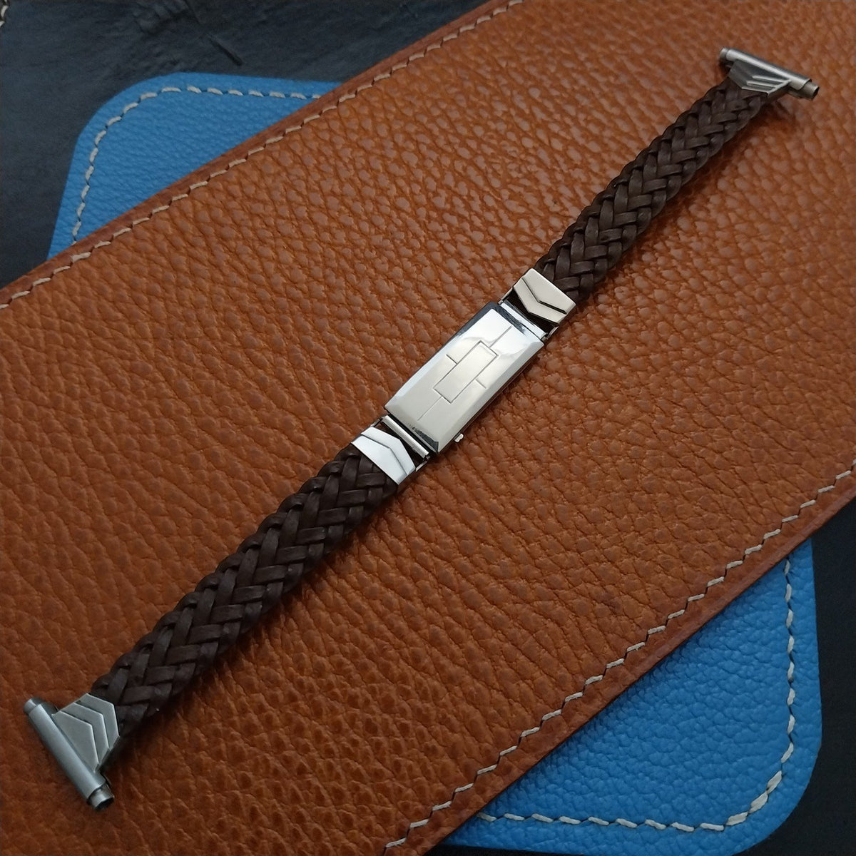 1940s Sternite Art Deco Braided Leather Vintage Watch Band