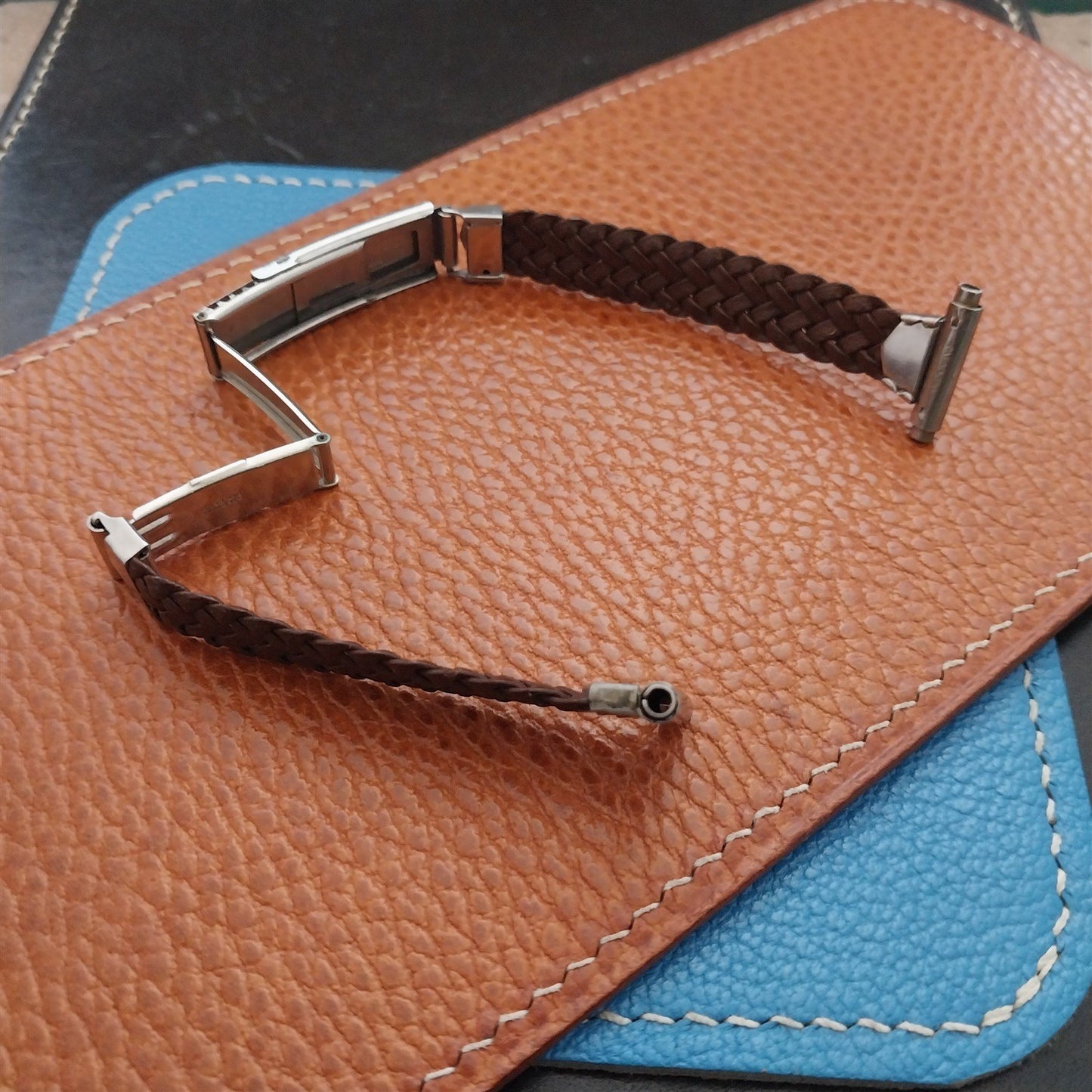 1940s Sternite Art Deco Braided Leather Vintage Watch Band
