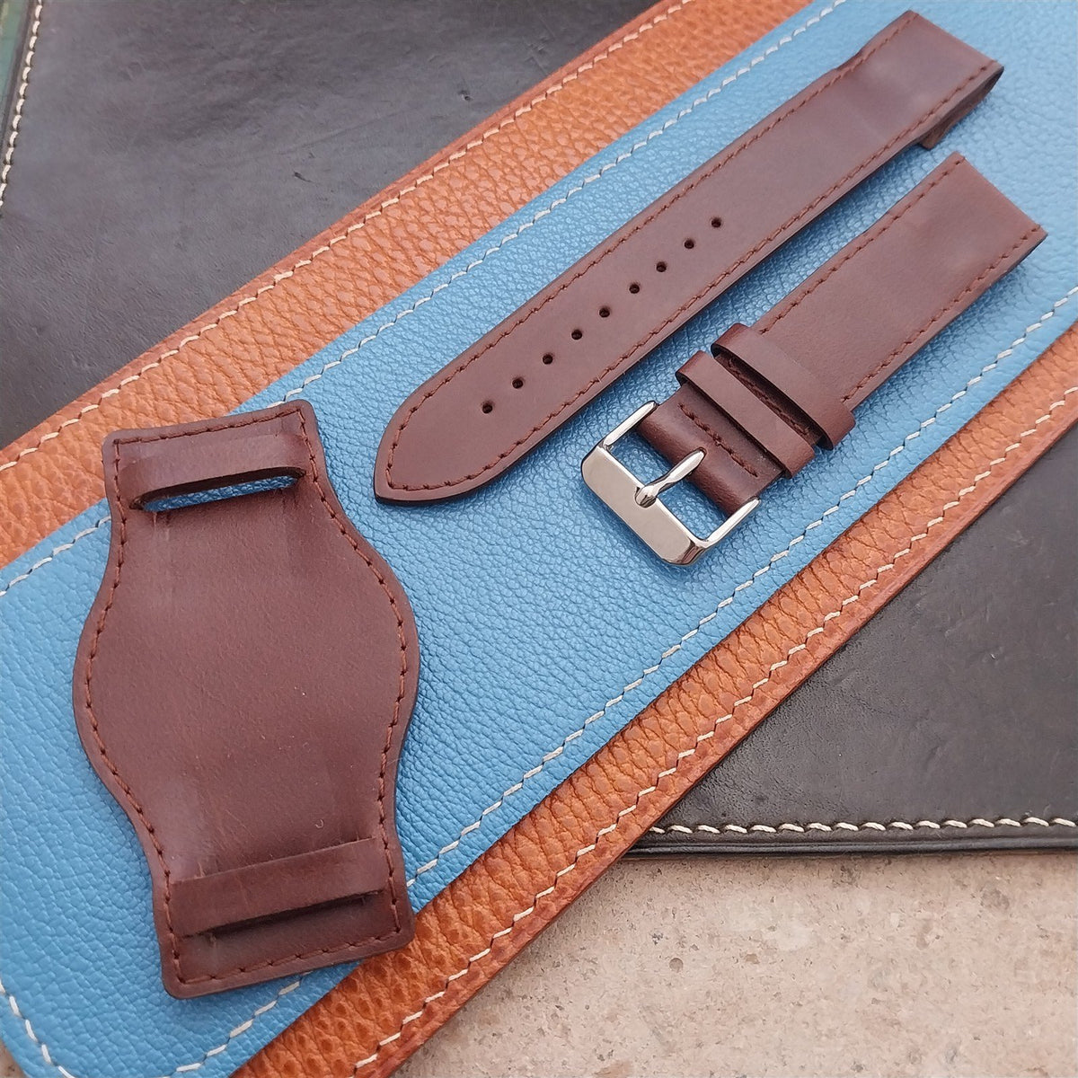 20mm Brown Leather Bund Aviator Pilot Watch Strap