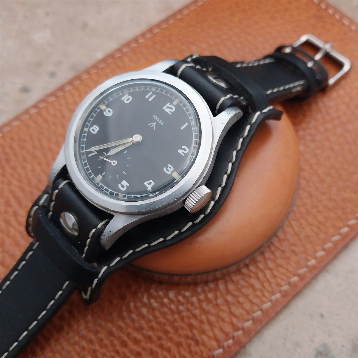18mm Black Leather Bund Aviator Pilot Watch Strap